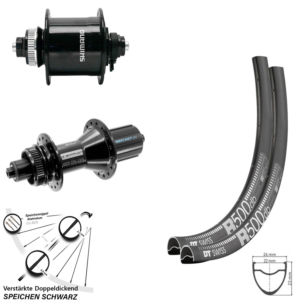 29 Zoll DT Swiss R500 Shimano UR700 370 Hybrid HG Centerlock Laufradsatz 5x100/135