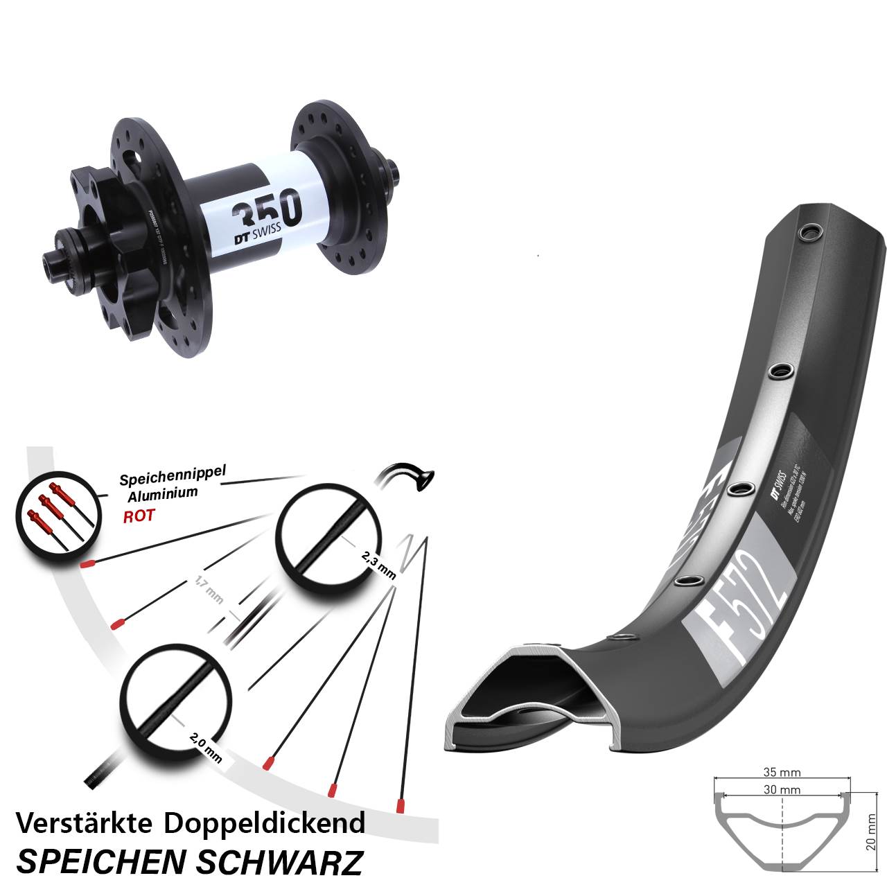 6-Loch Vorderrad für Schnellspanner 29 Zoll DT Swiss F 572-350