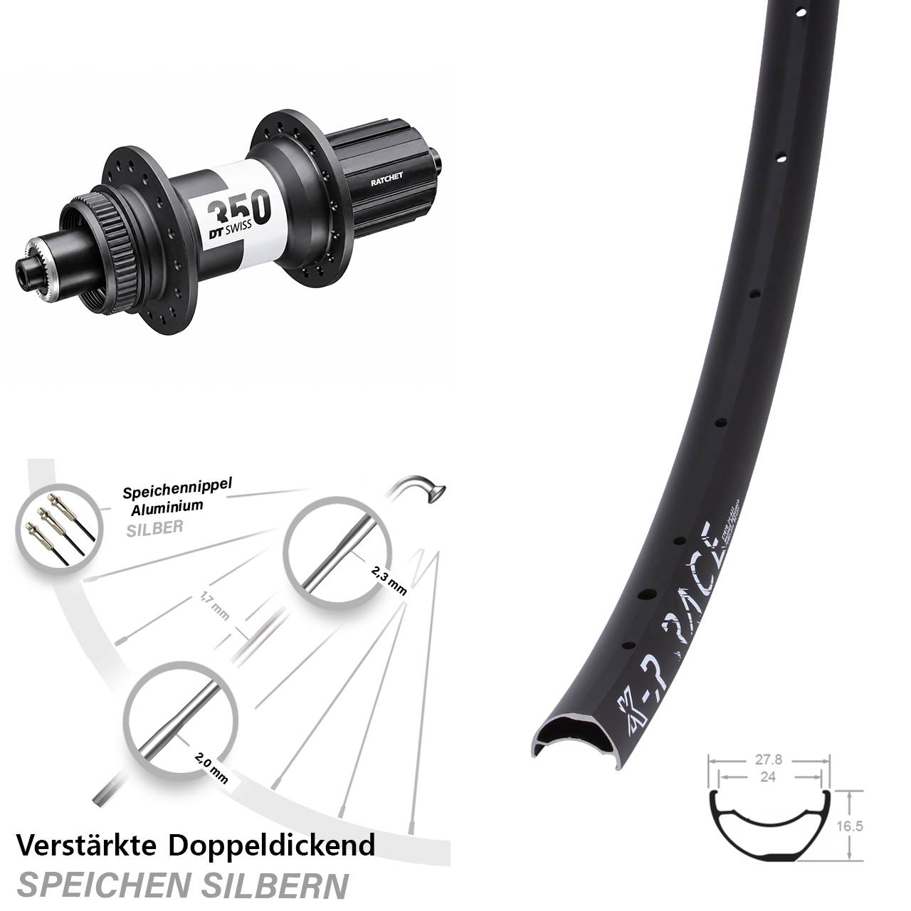 Disc Hinterrad KX-R Race DT Swiss 350 Ratchet 36 8-11 fach HG QR