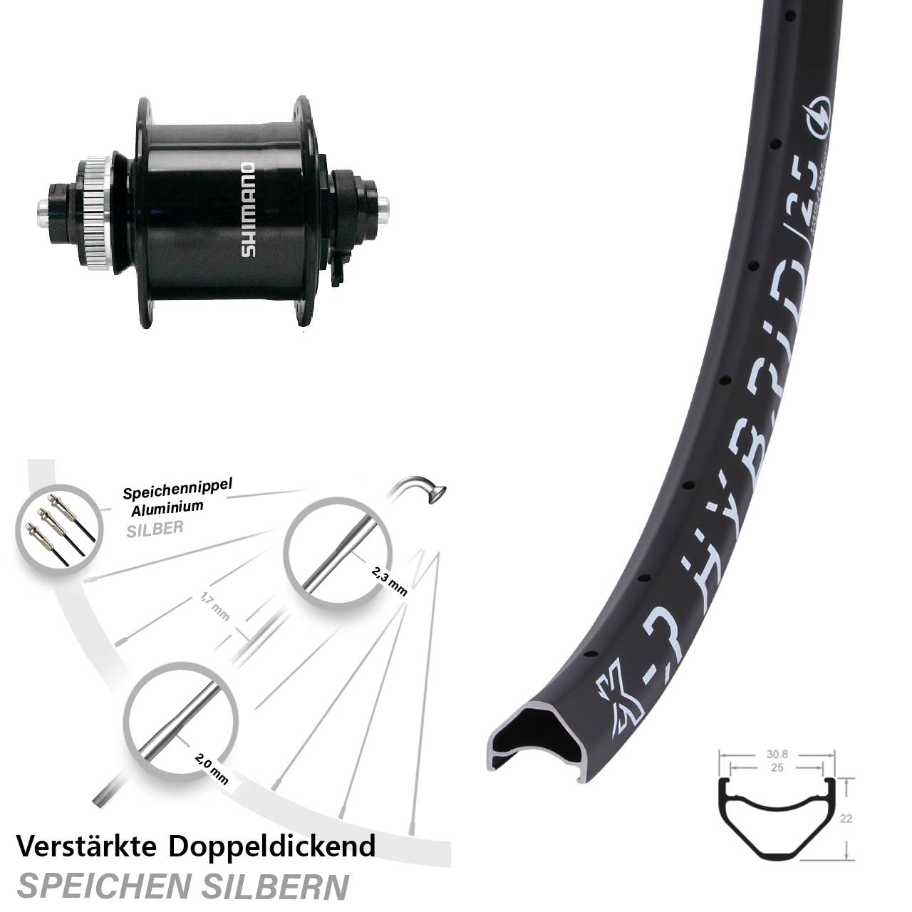 Vorderes Laufrad 28-29 Zoll KX-R Hybrid 25 Shimano DH-UR700-3D Centerlock
