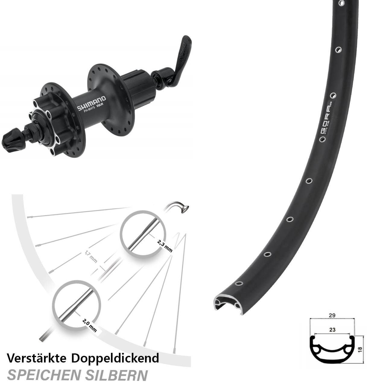 28 Zoll Gora 23 Shimano Alivio 6-Loch Hinterrad QR 8-11 fach