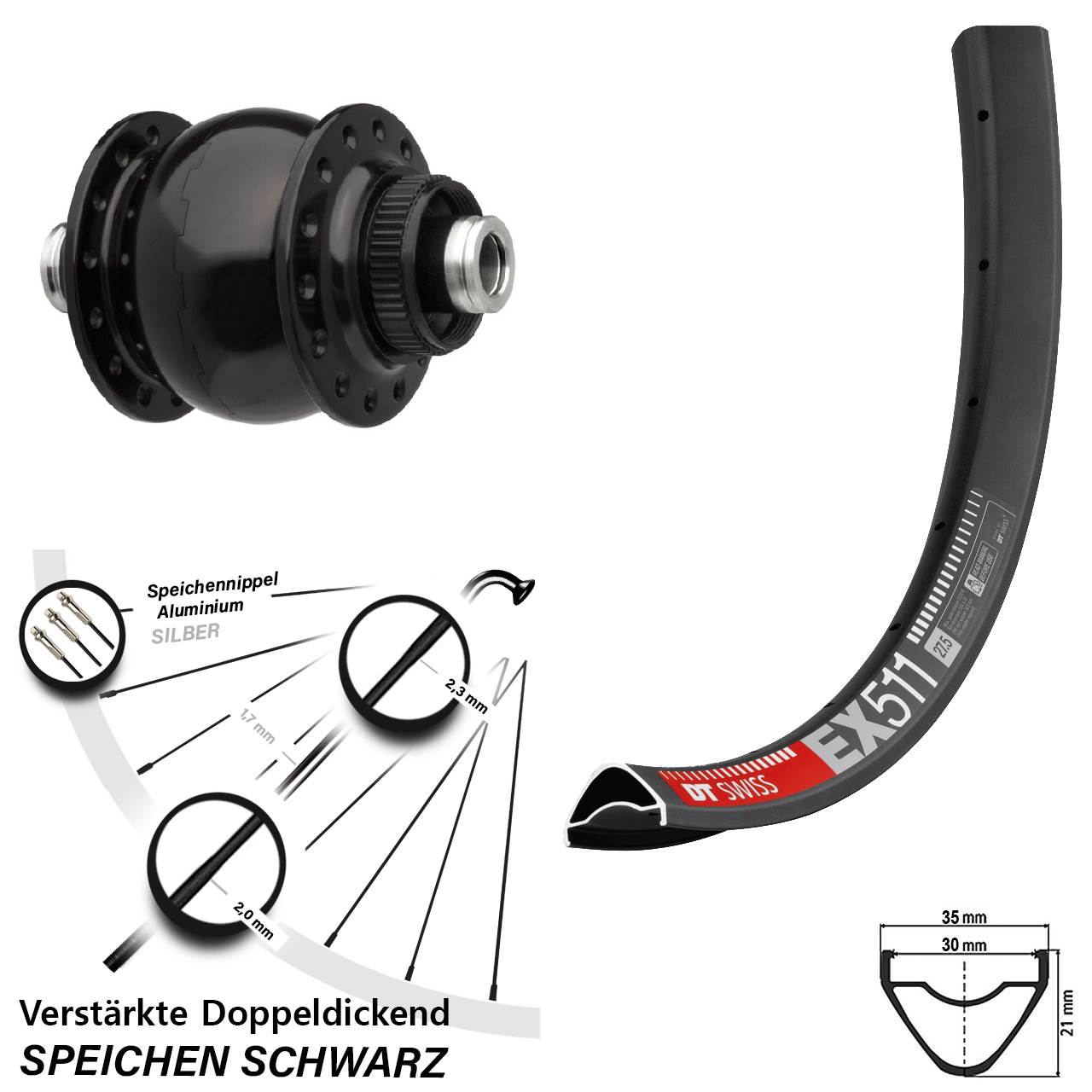 29 Zoll DT Swiss EX511 SON 28 Disc Nabendynamovorderrad 12x100