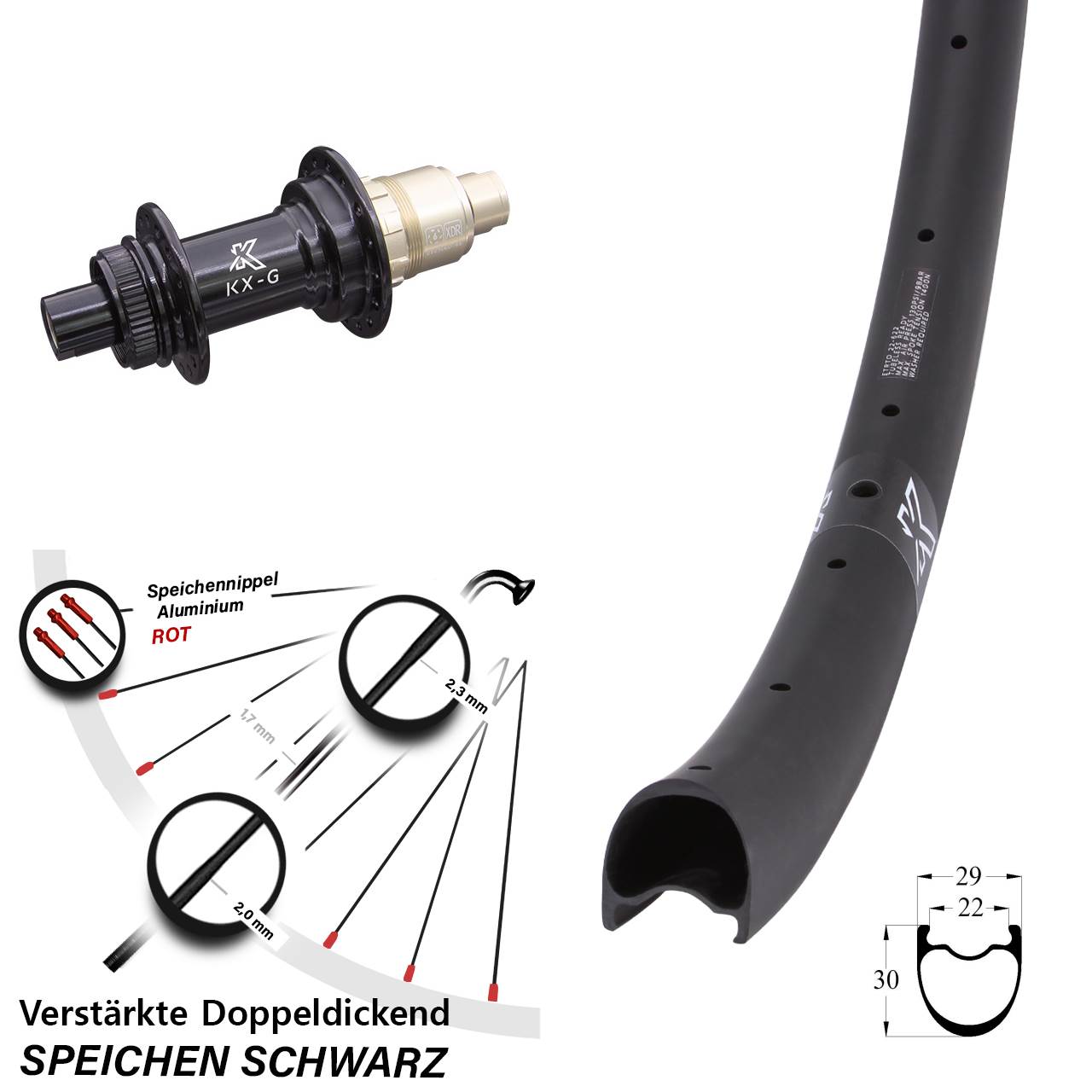 Disc Hinterrad 29 Zoll KX-GRC Carbon verstärkt SRAM XDR 12x142
