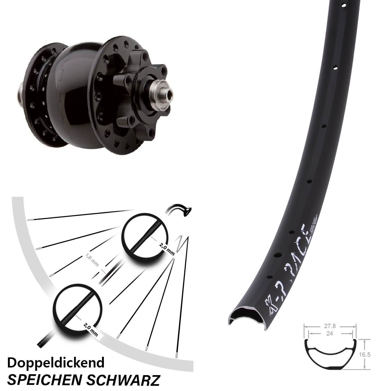 KX-R Race 29 Zoll leicht MTB Dynamo SON 28 schwarz Schnellspanner 6-Loch