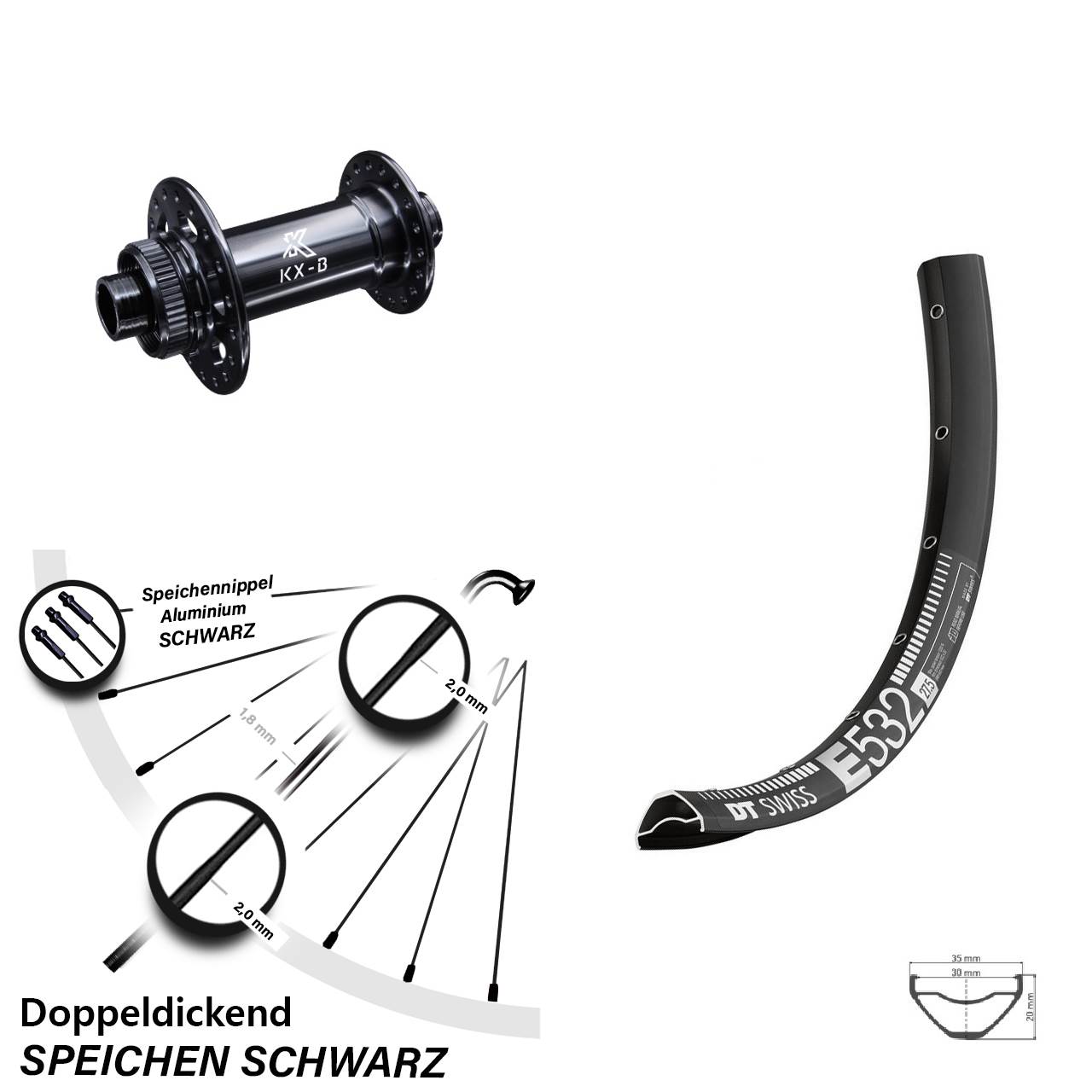 Vorderrad 27,5 Zoll DT Swiss E 532 KX-B Centerlock Boost