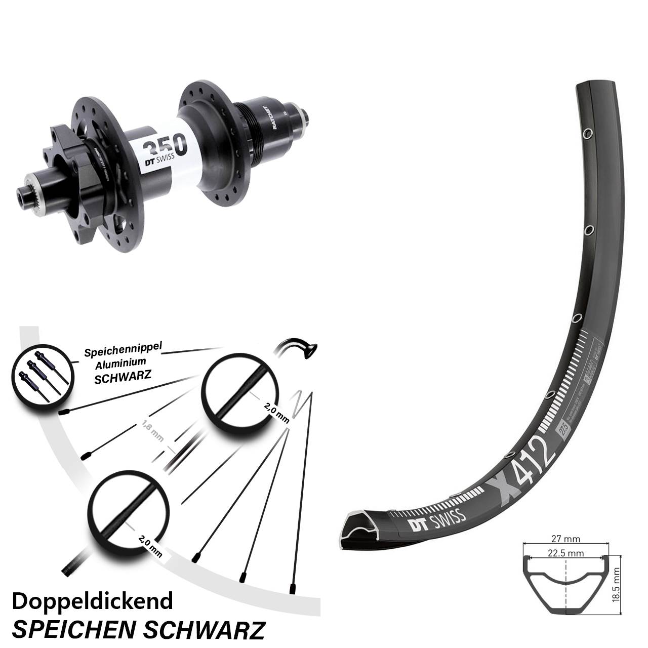 29 Zoll DT Swiss X412-350 Boost Hinterrad 6-Loch für Schnellspanner Boost XD