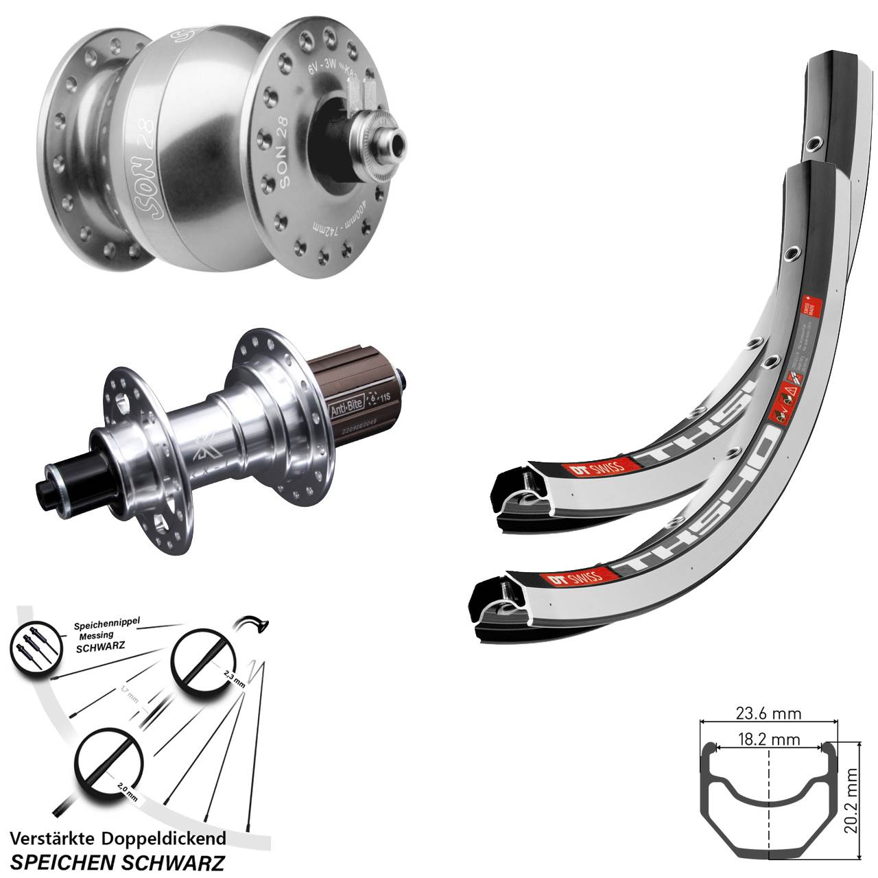 Laufrad-Satz QR SON 28 Zoll DT Swiss TK 540 KX-T 8-12 fach HG