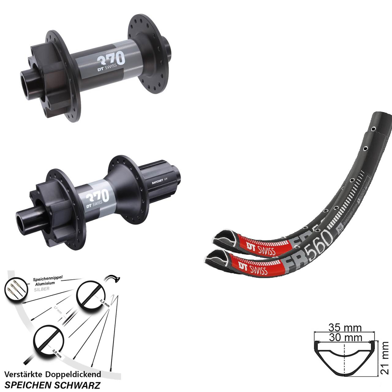 Laufradsatz 6-Loch 26 Zoll DT Swiss FR 560-370 8-11 fach HG 15x110 12x148