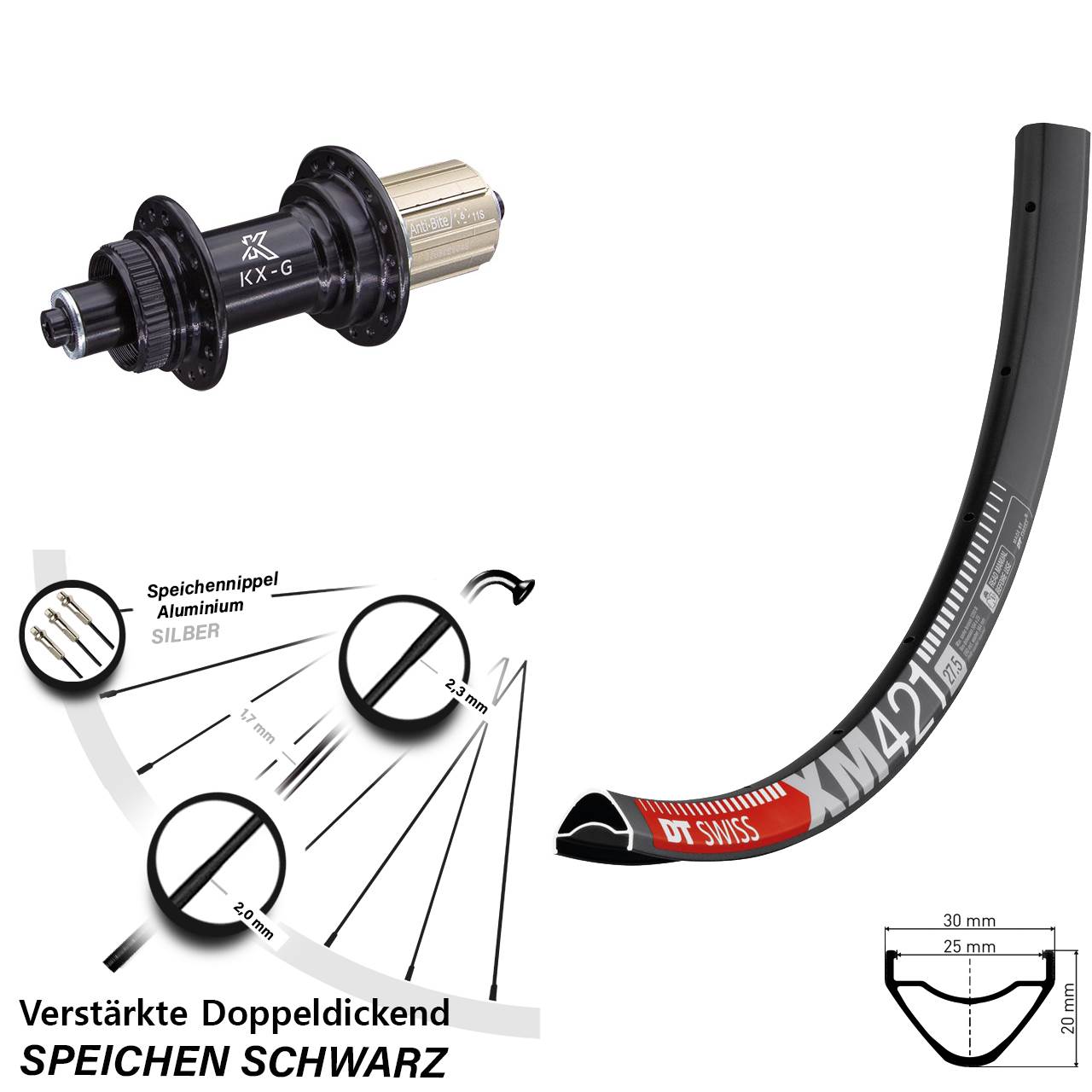 29 Zoll DT Swiss XM 421 KX-G Disc Hinterrad QR 8-12 fach
