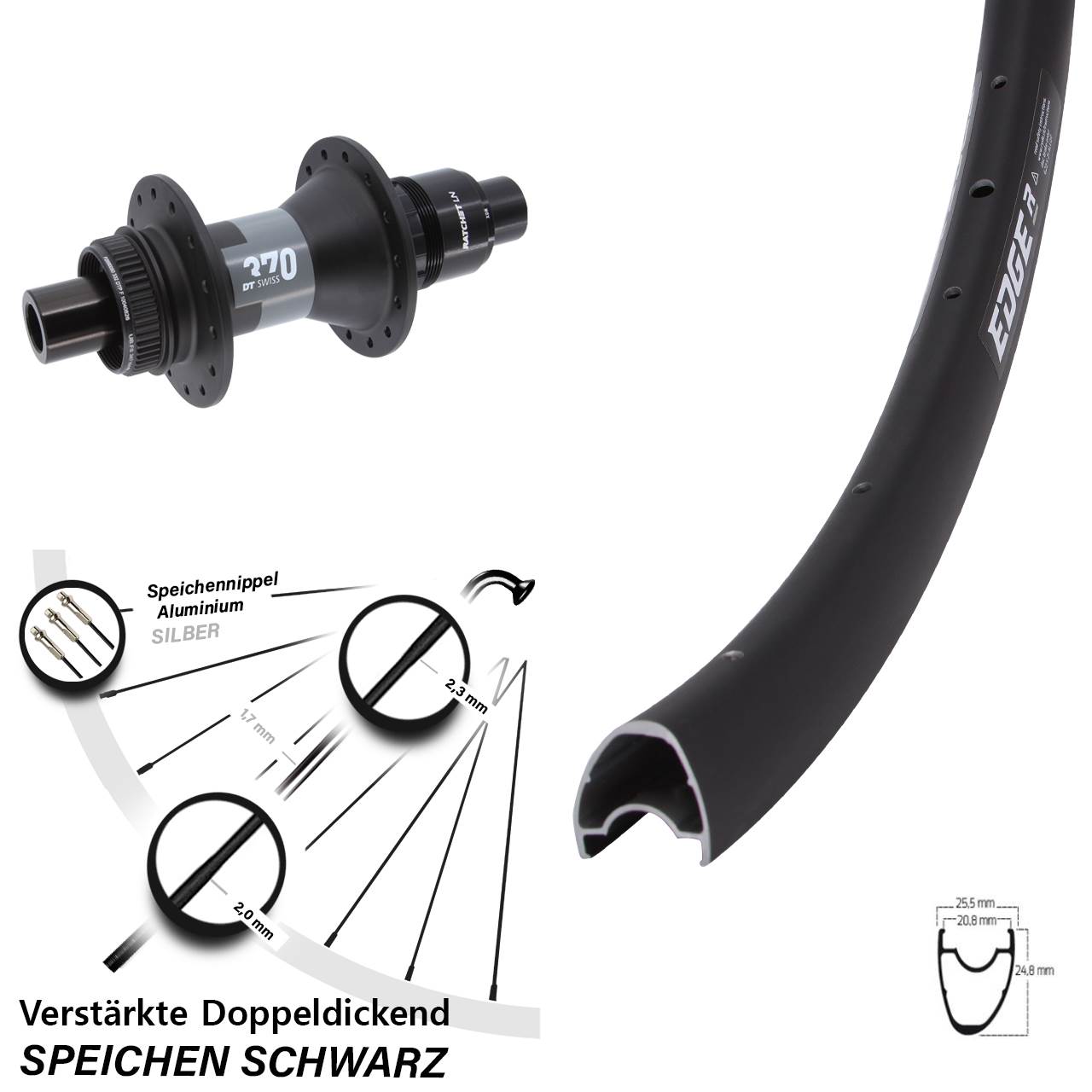 Hinterrad Centerlock 28 Zoll Ryde Edge R25 Offset DT Swiss 370 XDR 12x142