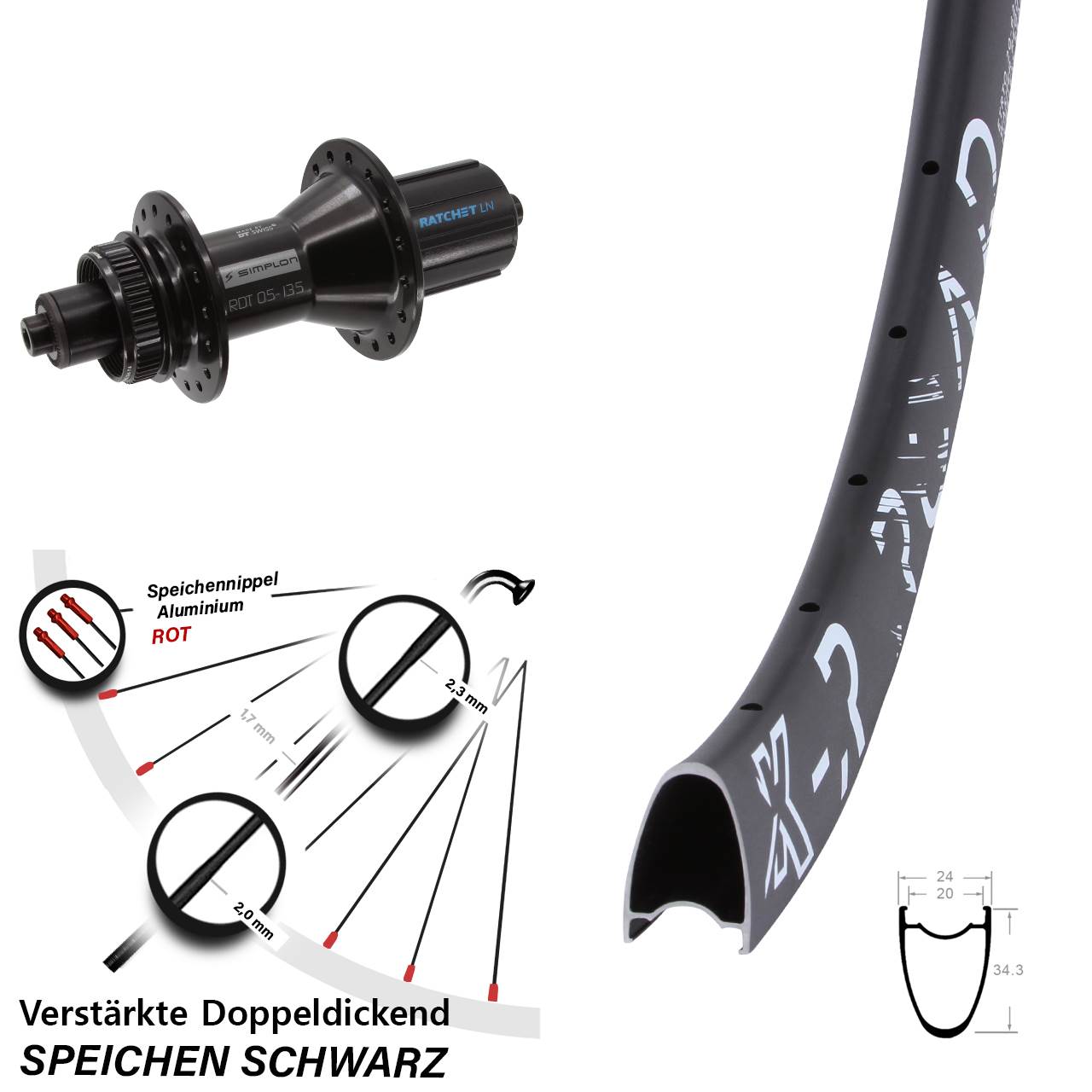 28 Zoll KX-R Road DT Swiss 370 Hybrid Centerlock Hinterrad für Schnellspanner 8-11 fach