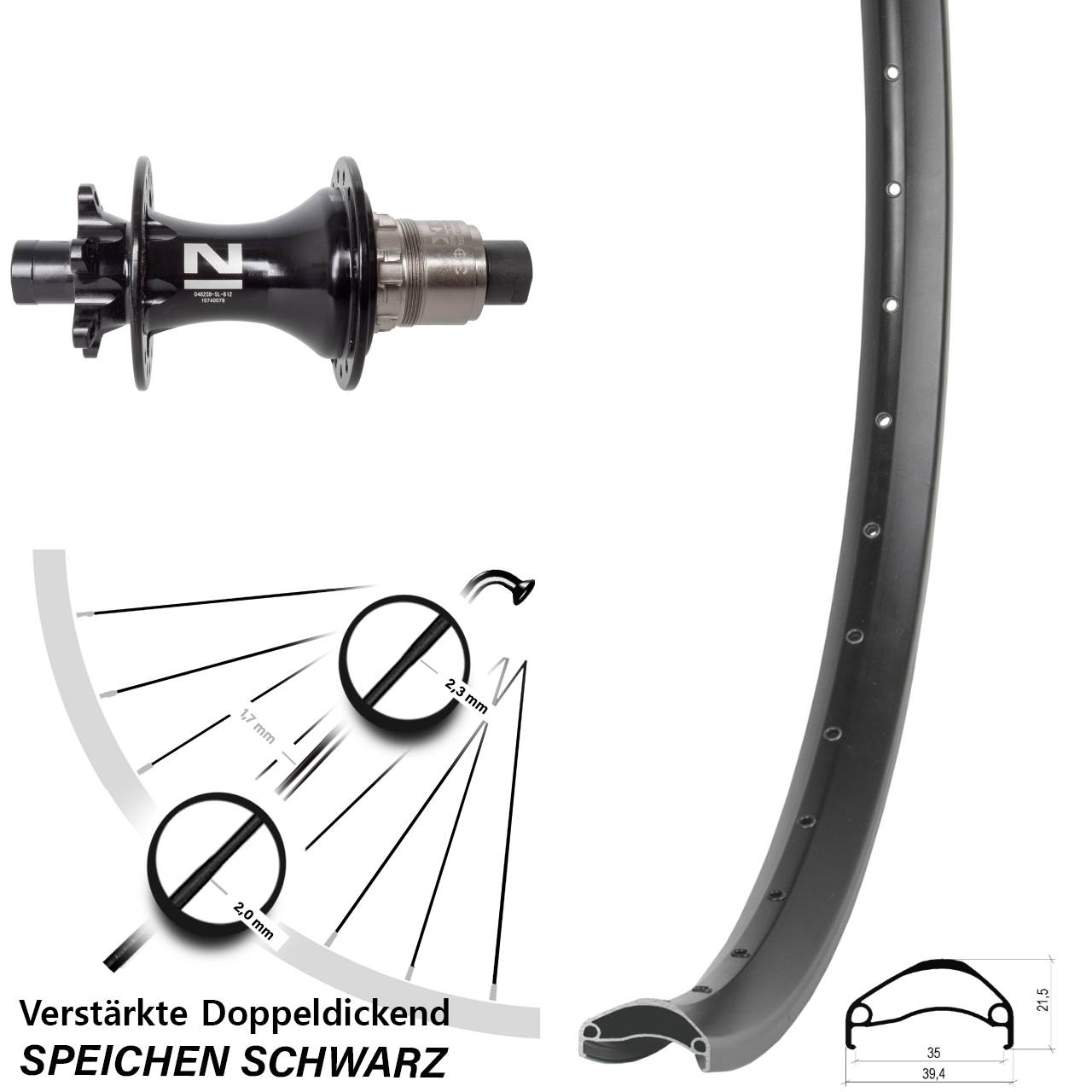 29 Zoll Ambrosio E35 Novatec D462 6-Loch Hinterrad 12x148 XD
