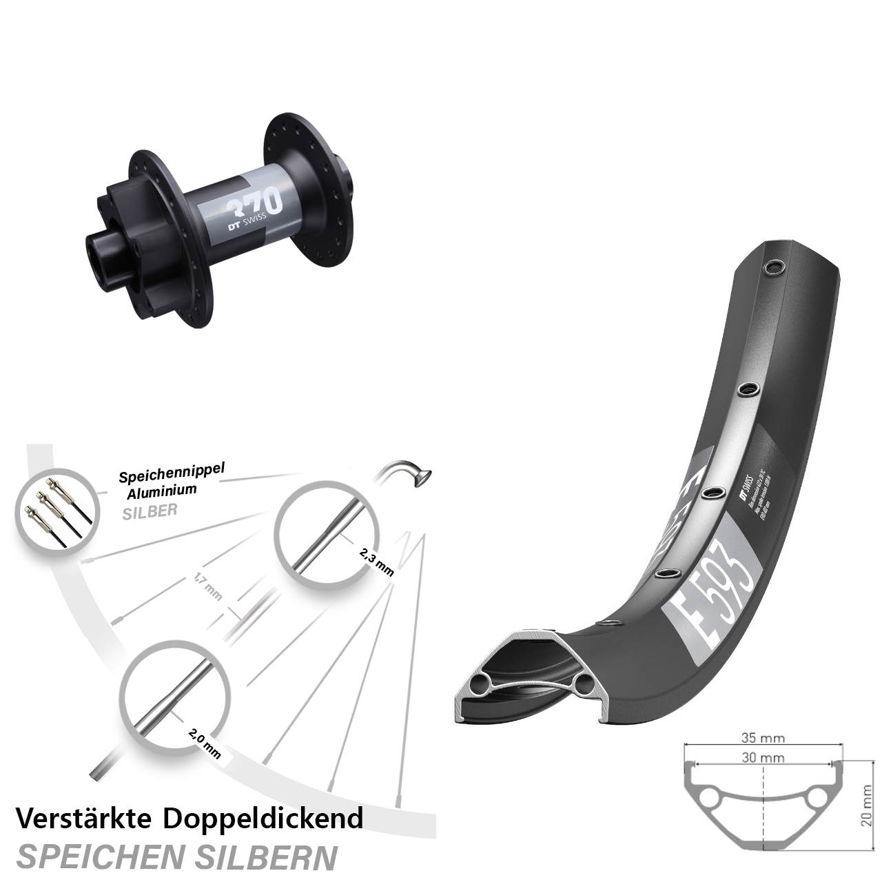 29 Zoll DT Swiss E 593-370 Vorderrad 6-Loch 15x100