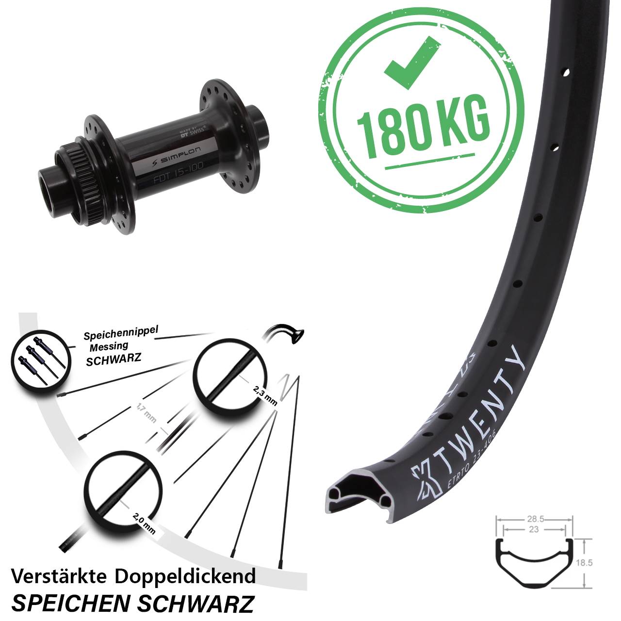 Disc Vorderrad 20 Zoll KX Twenty DT Swiss 370 15x100