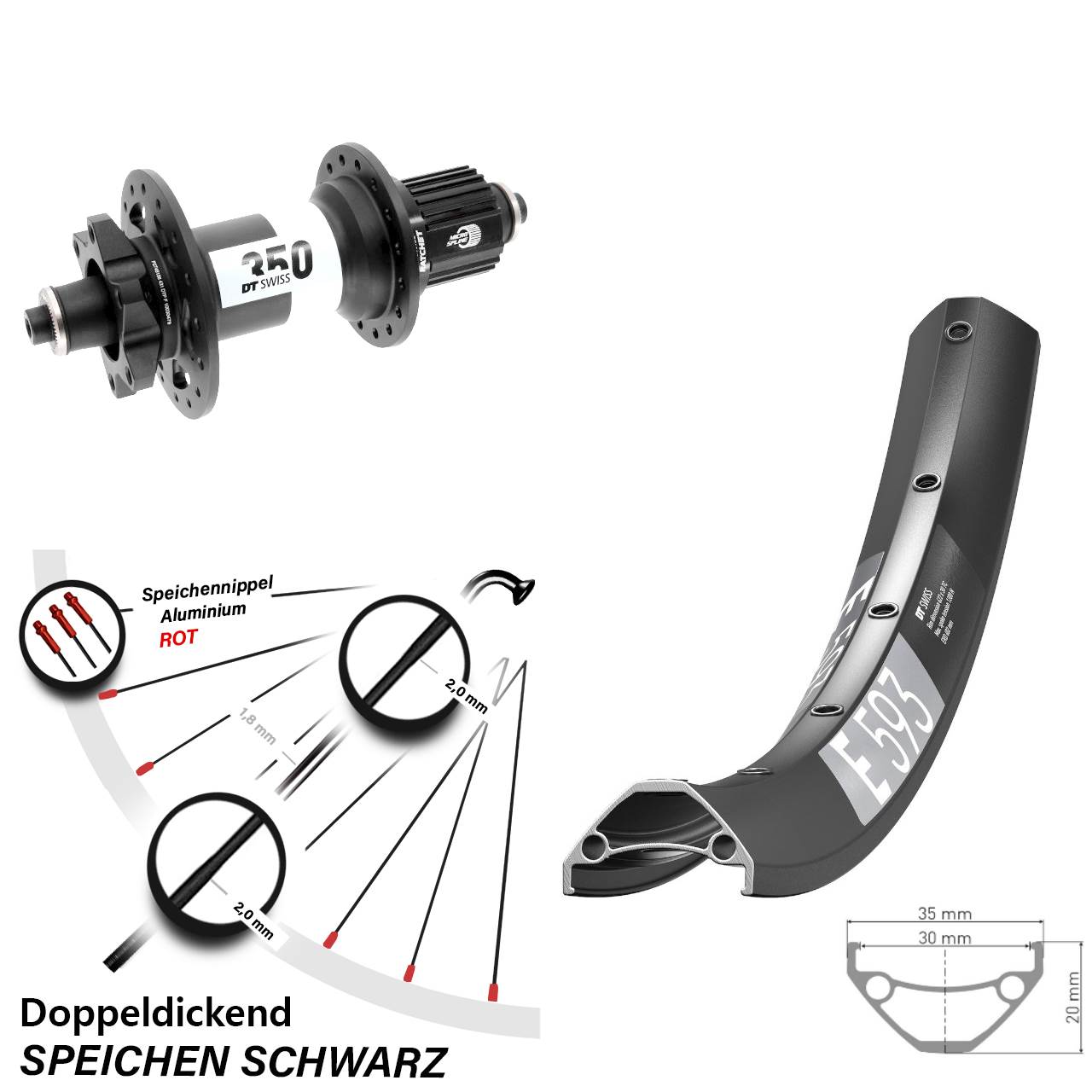 Disc Laufrad 27,5 Zoll DT Swiss E593 350 Micro Spline für Schnellspanner Boost