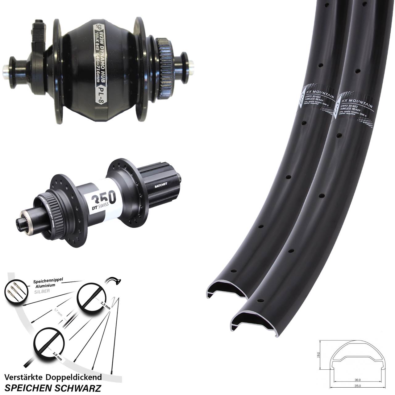 29 Zoll KX Mountain TR DT Swiss 350 Shutter PL-8 Laufradsatz Centerlock QR 8-11 fach HG