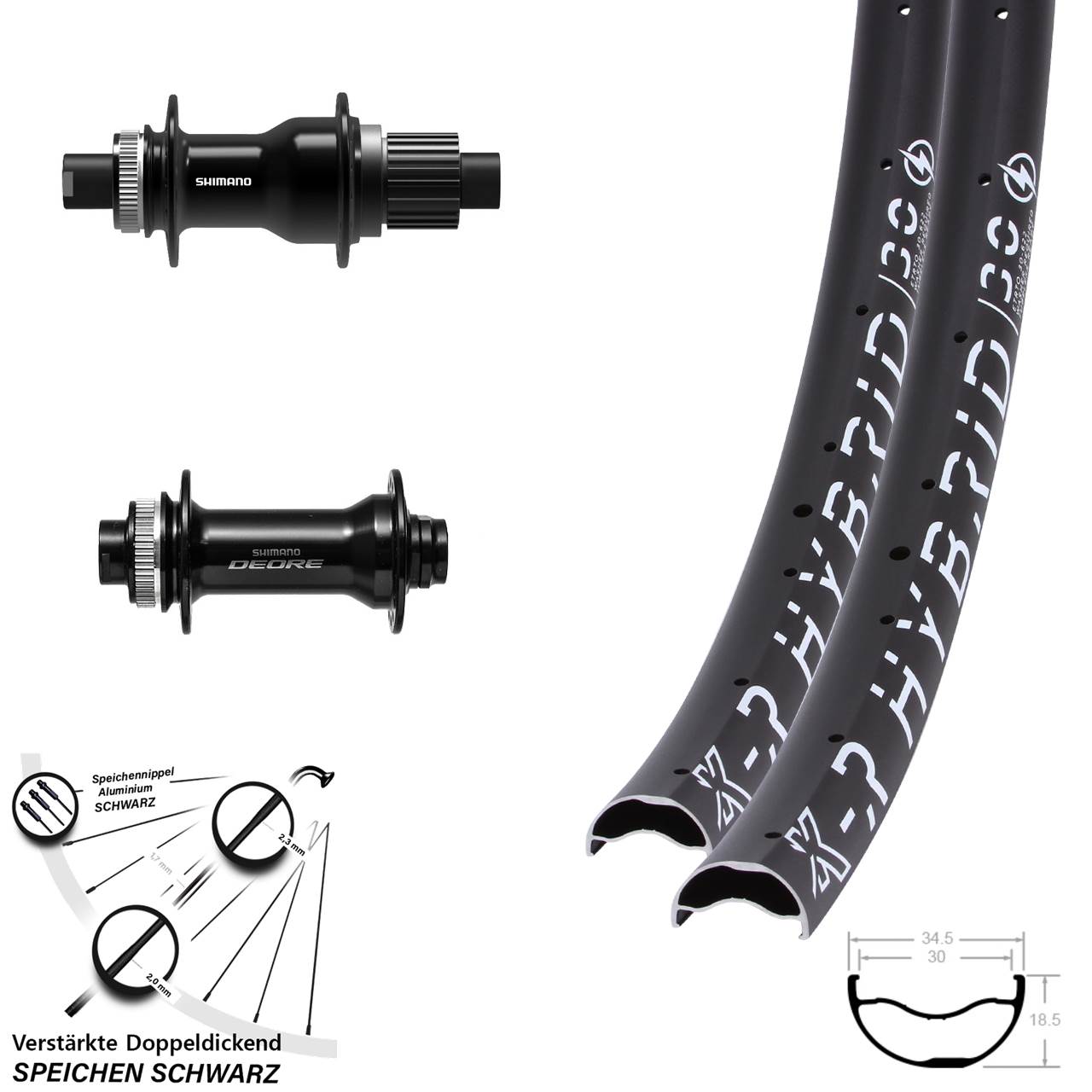 Disc Laufradsatz 29 Zoll KX-R Hybrid 30 Shimano FH-TC500 Boost HB-M6010-B Micro Spline