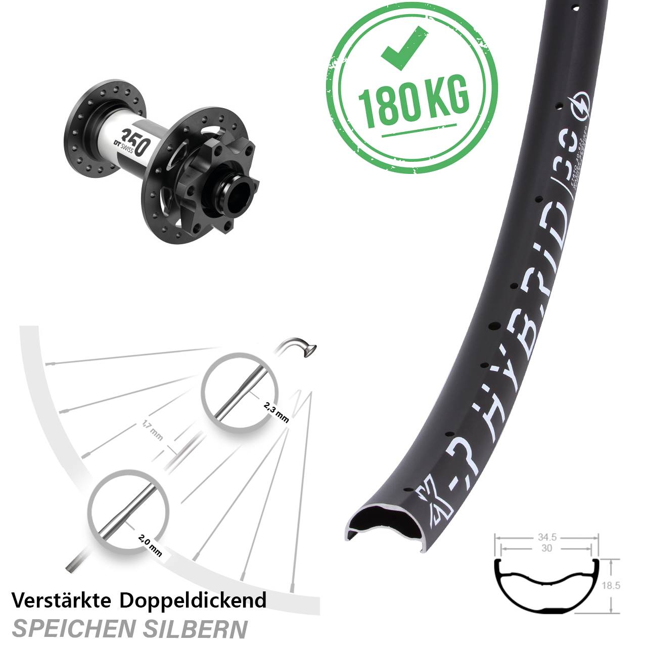 Disc Vorderrad 29 Zoll KX-R Hybrid 30 DT Swiss 350 12x100