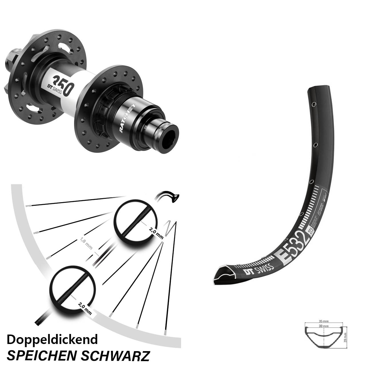 29 Zoll Hinterrad 6-Loch Disc DT Swiss E532-350 Sram XD 12x148