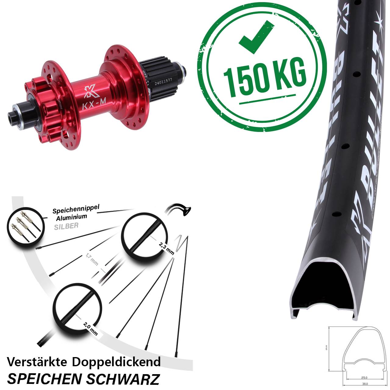 Disc Hinterrad 28 Zoll KX-M Bullet OS rot Micro Spline für Schnellspanner