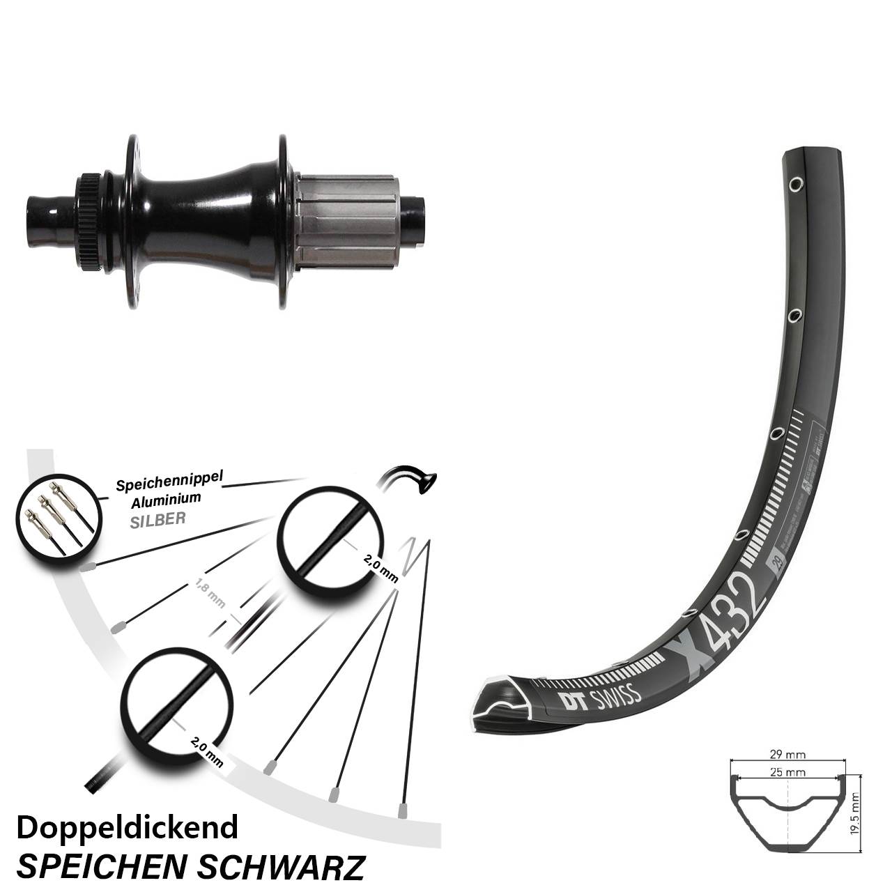 Centerlock Hinterrad 12x142 29 Zoll DT Swiss X432 Formula CL-142S 8-11 fach