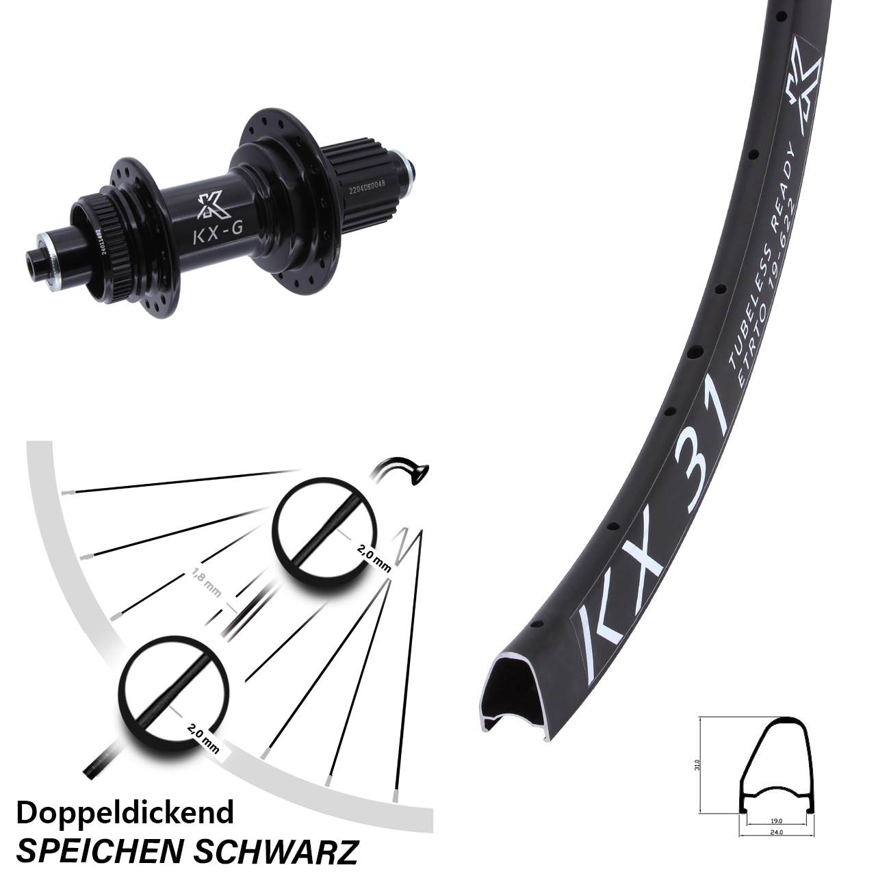 KX31 OS KX-GS verstärkt 28 Zoll Centerlock Hinterrad für Schnellspanner Micro Spline