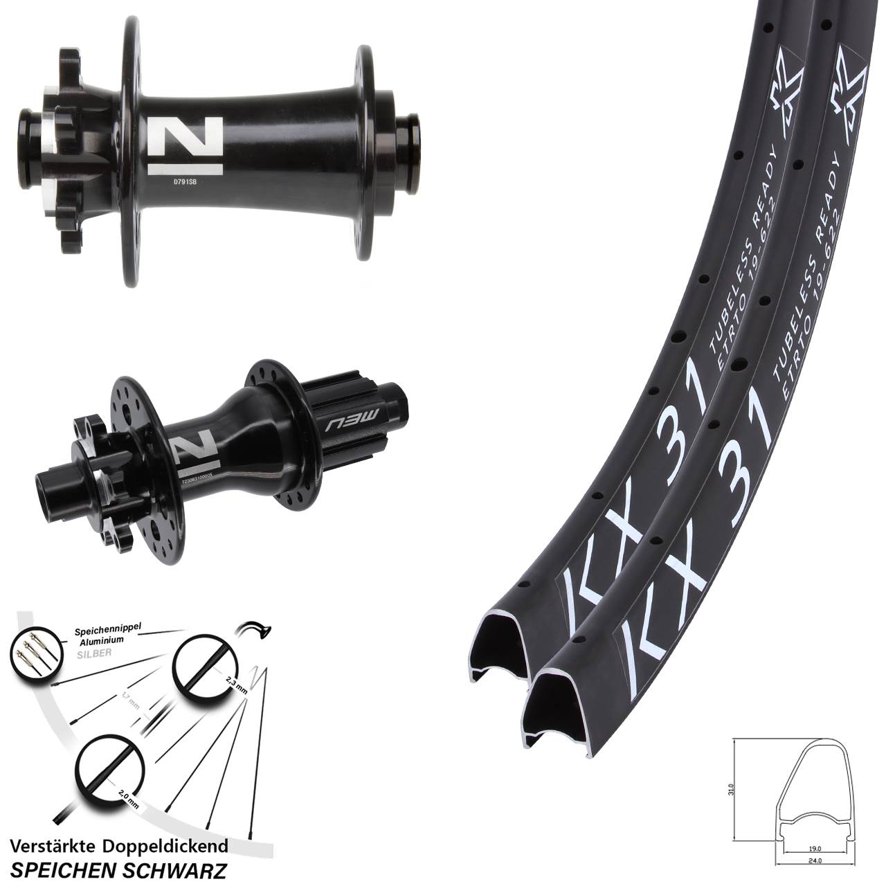 Laufradsatz 6-Loch 28 Zoll KX 31 Offset Novatec D791-Superlight Campagnolo N3W 12x100/142