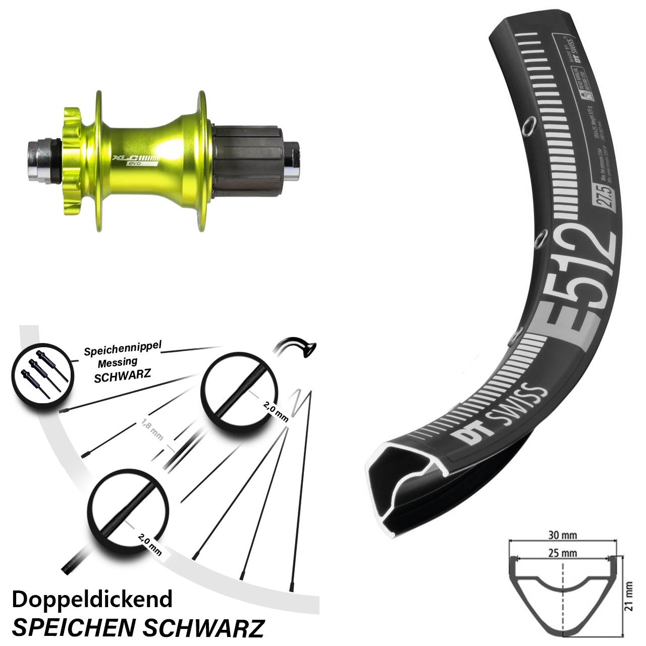 DT Swiss E 512 Hinterrad 29 Zoll mit XLC Evo Nabe grün 8-11 fach