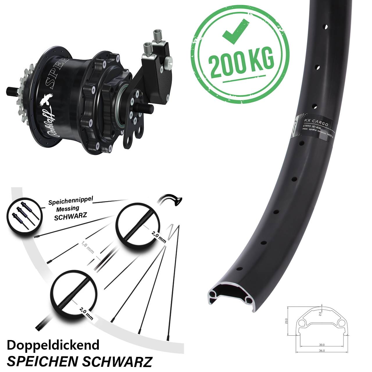 27,5 Zoll Laufrad KX Cargo TR Rohloff Speedhub 500/14 TS DB Tandem schwarz