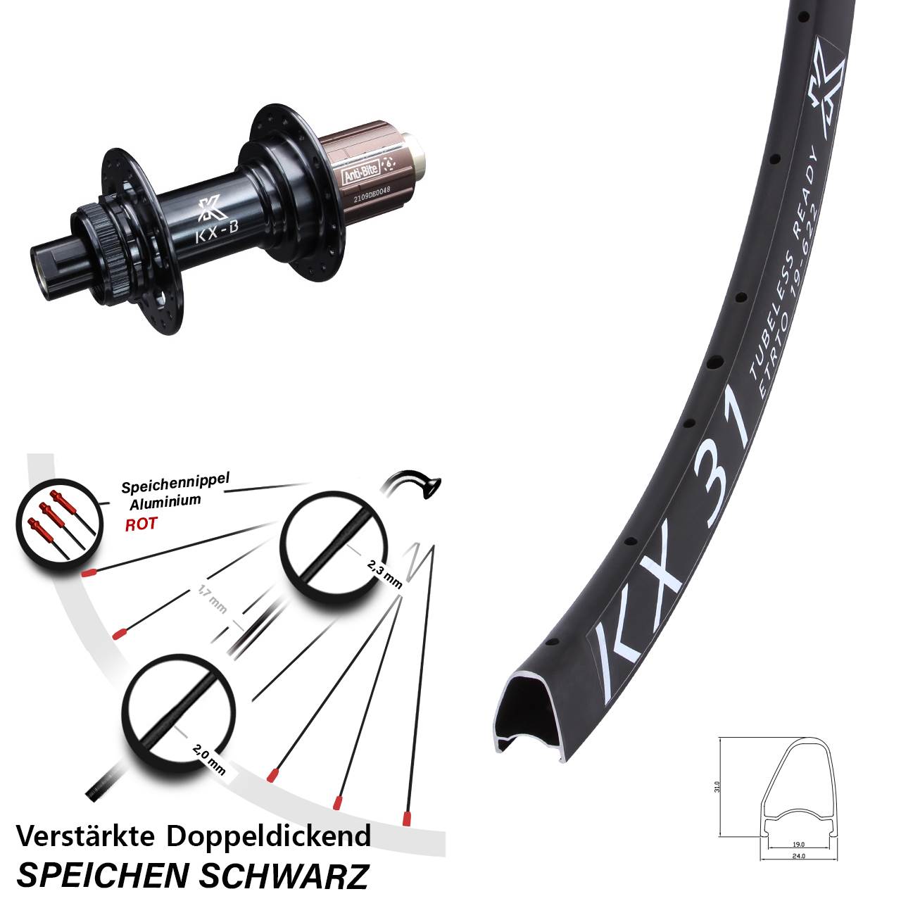 Centerlock Hinterrad 28 Zoll KX 31 Offset Road 8-12 fach HG 12x148 Boost