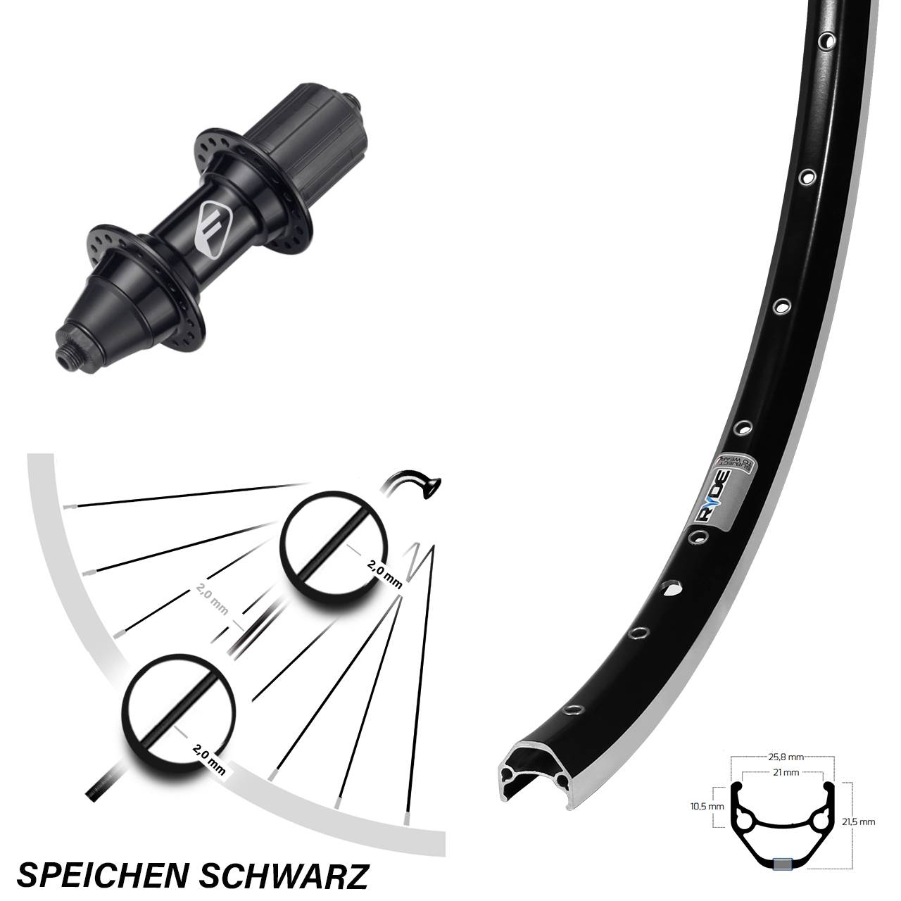 26 Zoll Laufrad Ryde ZAC 421 schwarz Formula FM32-7 5x135 7 fach