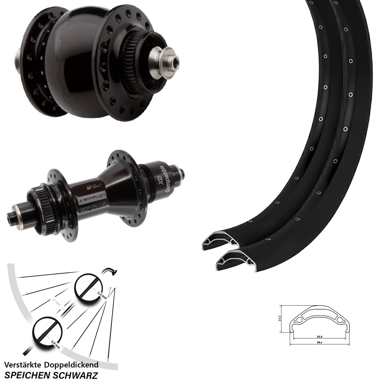 Laufradsatz Centerlock QR 29 Zoll Ryde Disc 35 DT Swiss 370 SON delux XD