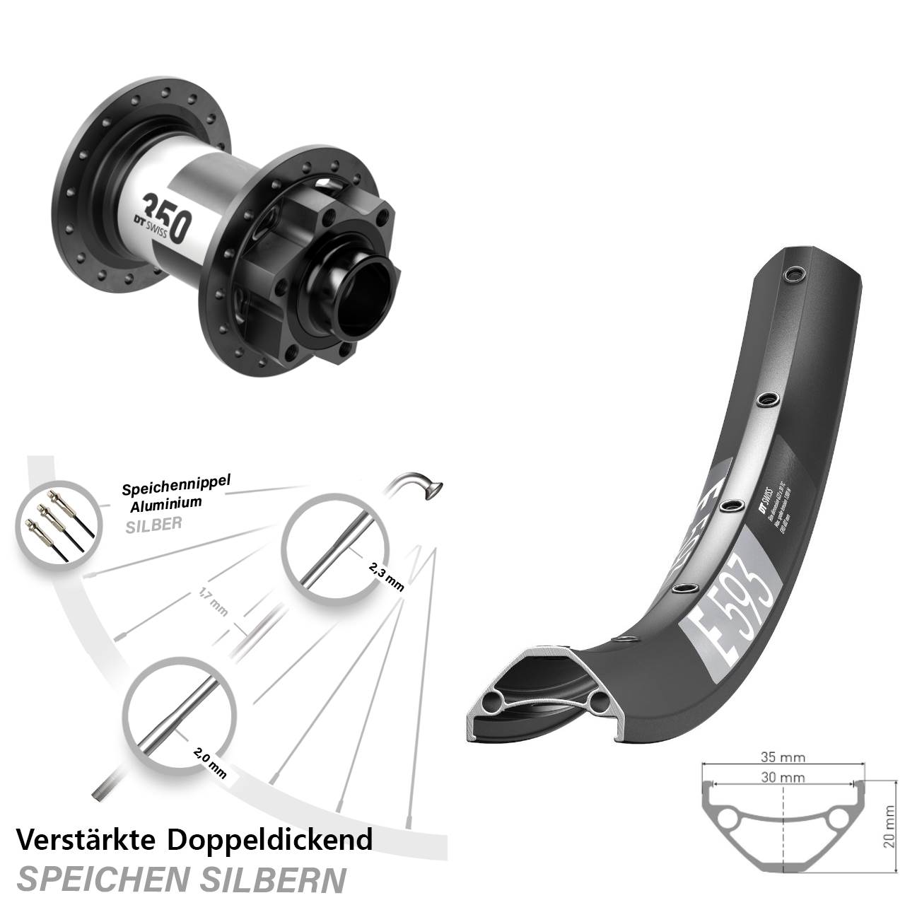 6-Loch Vorderrad 20x110 Boost 29 Zoll DT Swiss E593-350