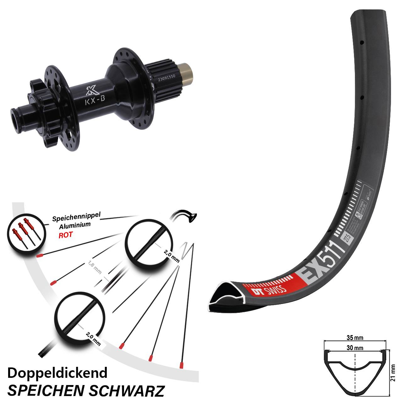 29 Zoll DT Swiss EX 511 KX-B Hinterrad 6-Loch 12x148 Shimano Micro Spline
