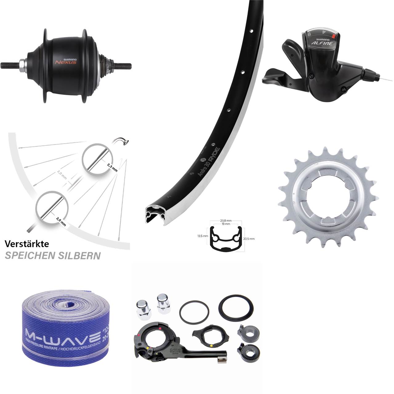 28 Zoll Ryde Andra 30 Shimano Nexus 8-Gang Premium Hinterrad