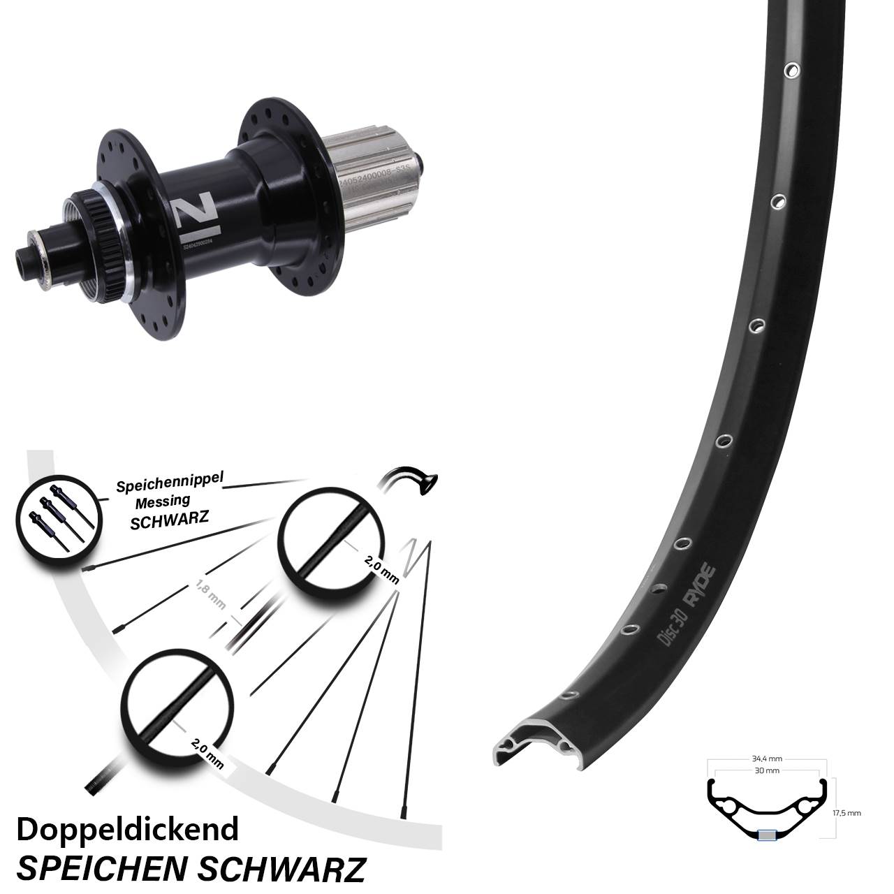 27,5 Zoll Ryde Disc 30 Novatec D042SB Centerlock Hinterrad 8-12 fach