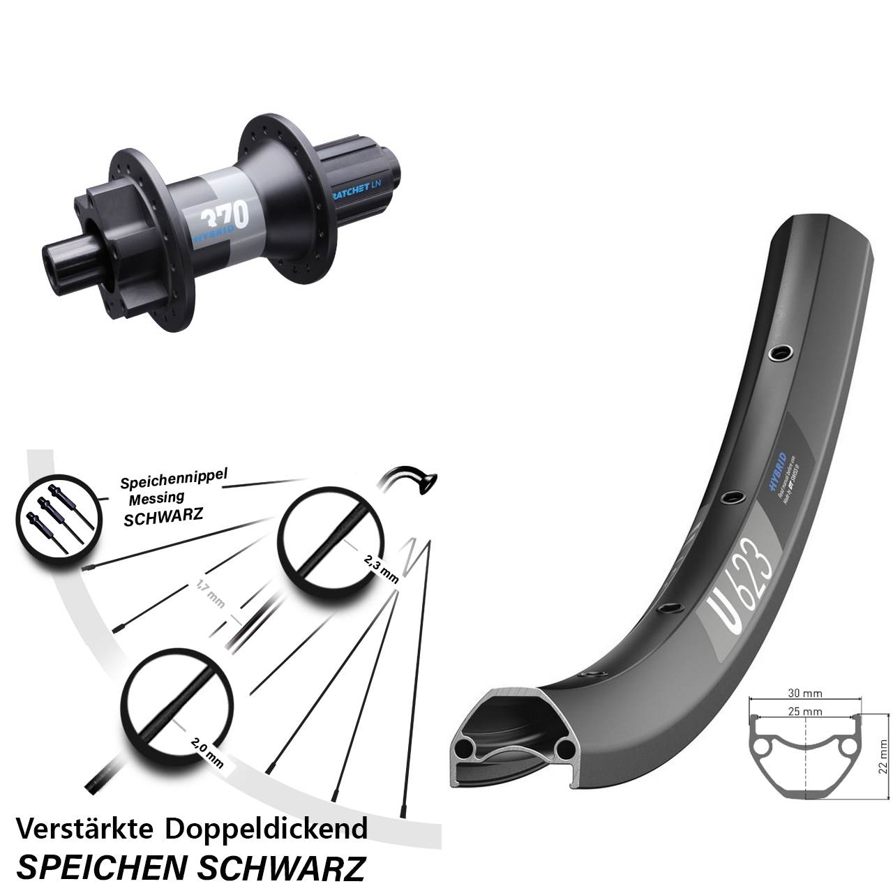 E-Bike U 623 DT Swiss 370 Hybrid Boost 12x148 mm 11-fach 29 Zoll Hinterrad 6-Loch
