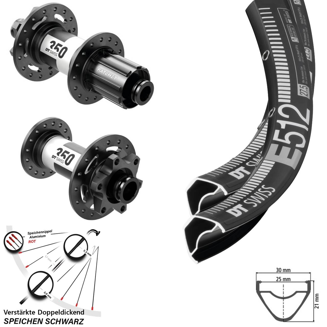 DT Swiss E512-350 27,5 Zoll Laufradsatz 6-Loch 15x110 12x148 8-11 fach HG