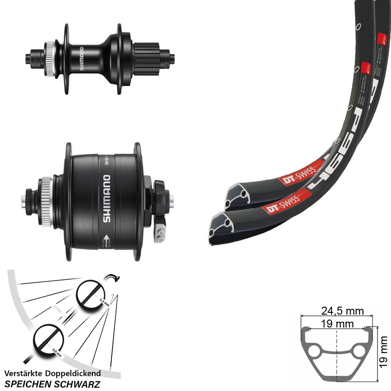 28 Zoll DT Swiss 466d DH-3D37 Shimano MT500 Disc Laufradsatz QR Micro Spline