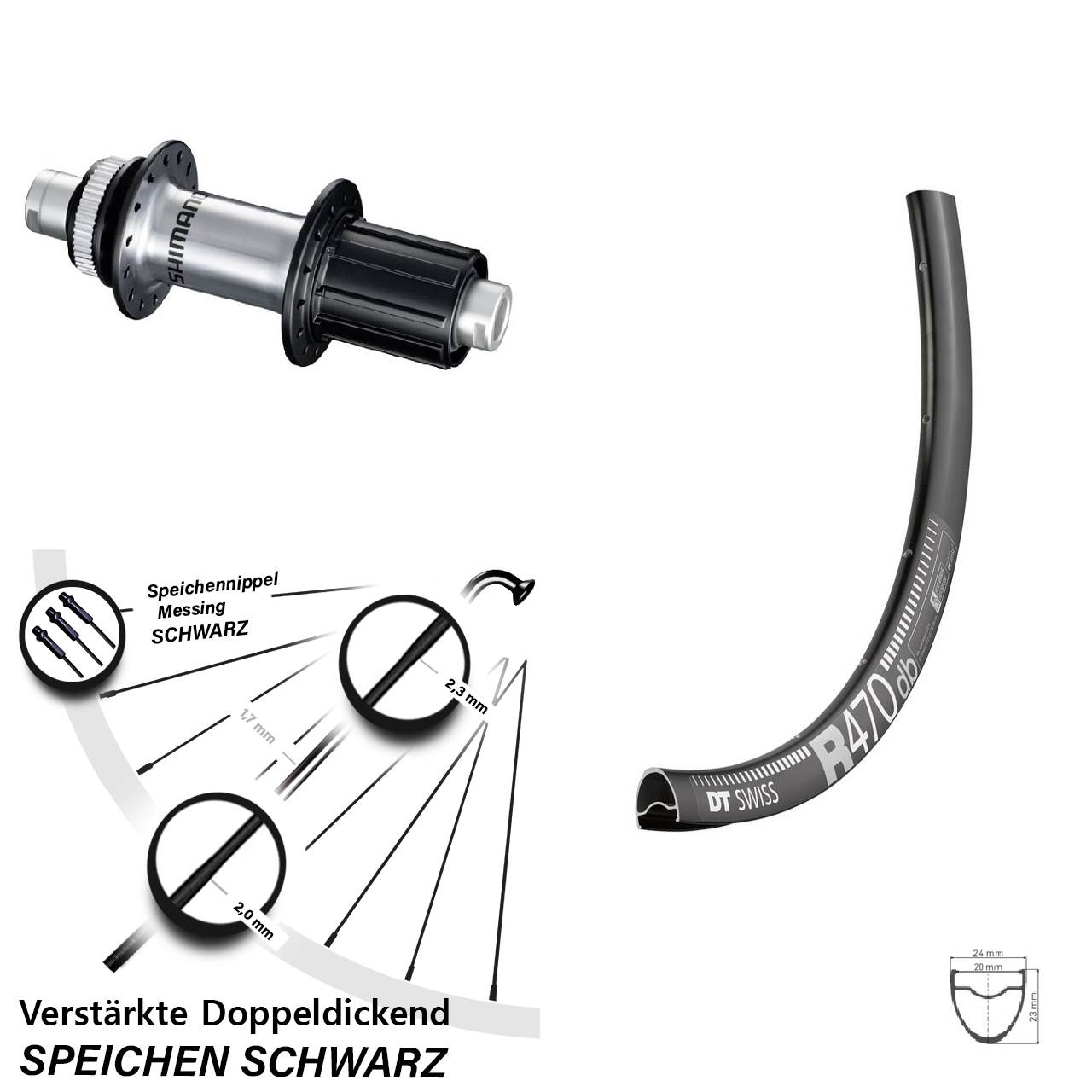 28 Zoll DT Swiss R470 Shimano FH-RS770 Centerlock Hinterrad 12x142 8-12 fach HG