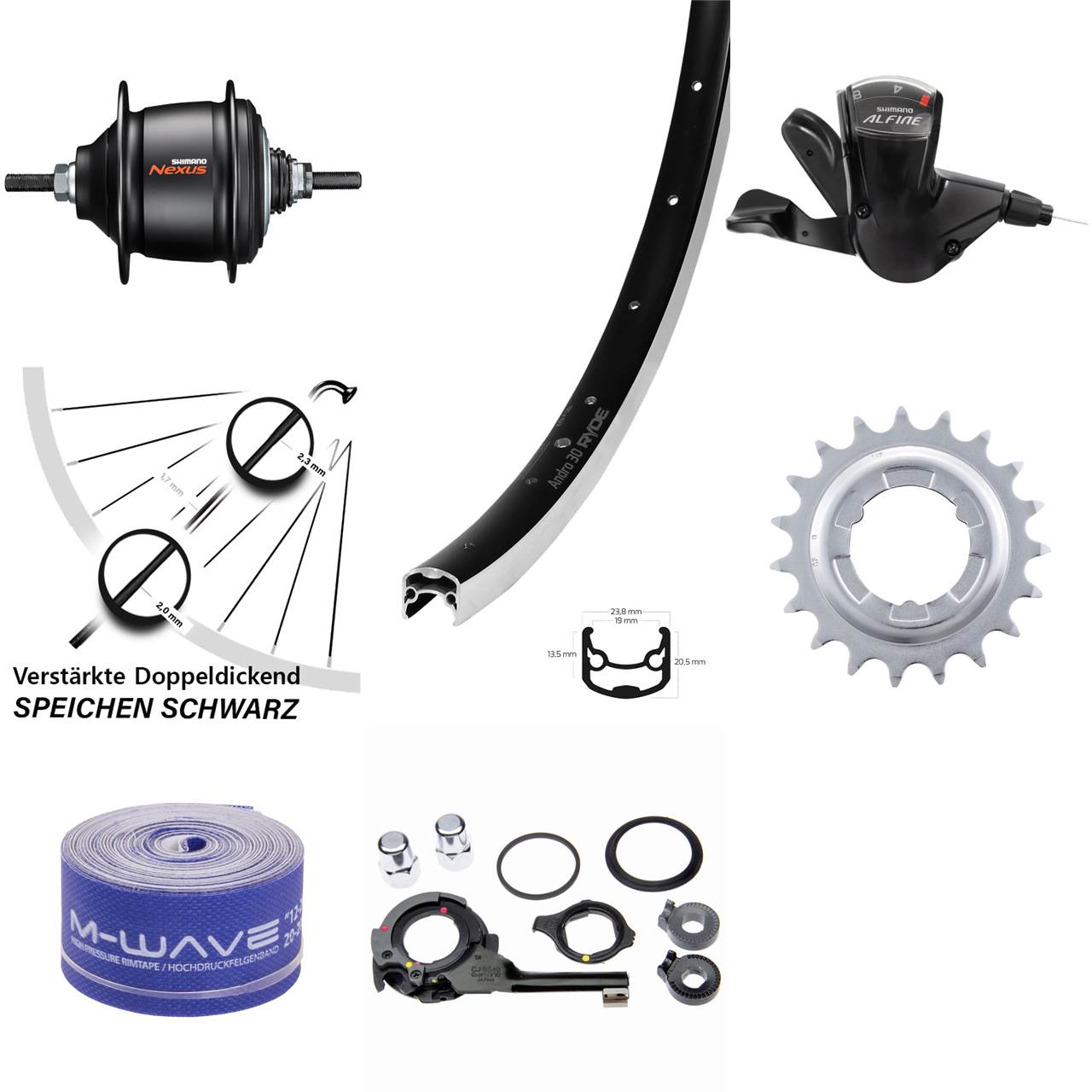 Hinterrad 28 Zoll Ryde Andra 30 Shimano Nexus 8 Gang Freilauf schwarz