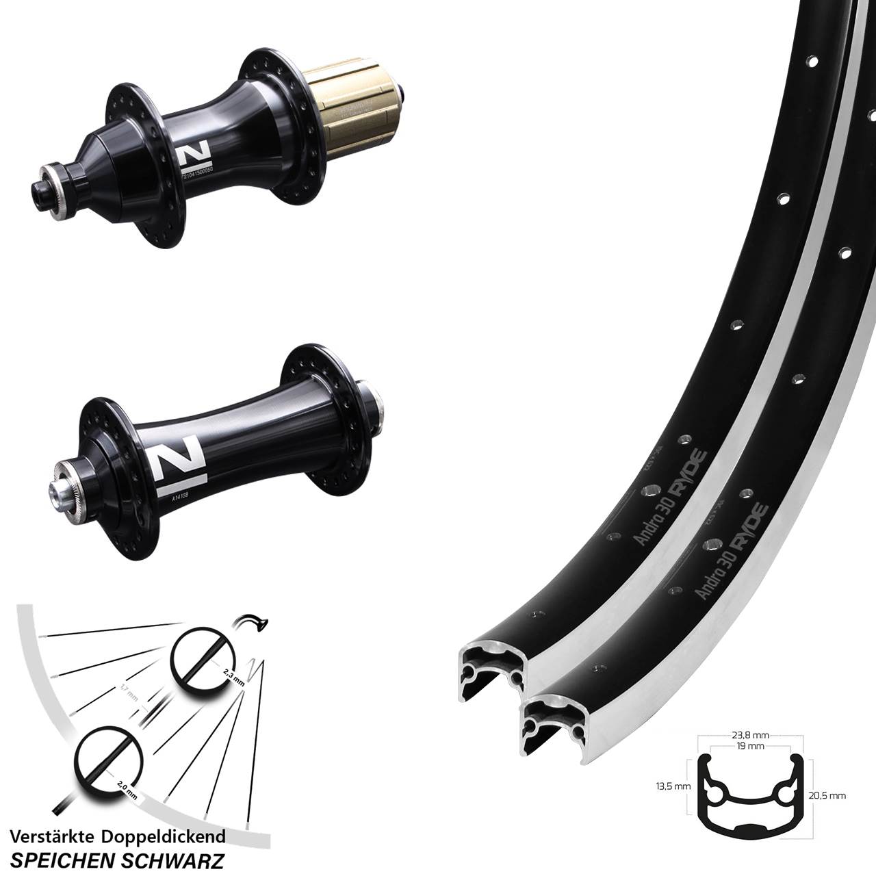 Laufrad-Satz 26 Zoll Ryde Andra 30 Novatec A-141-SB/F162SB 8-12 fach QR