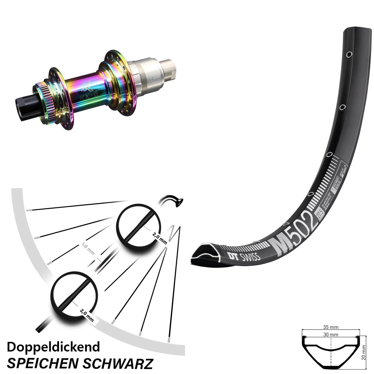 Centerlock Hinterrad 29 Zoll DT Swiss M502 KX-G Oilslick 12x142
