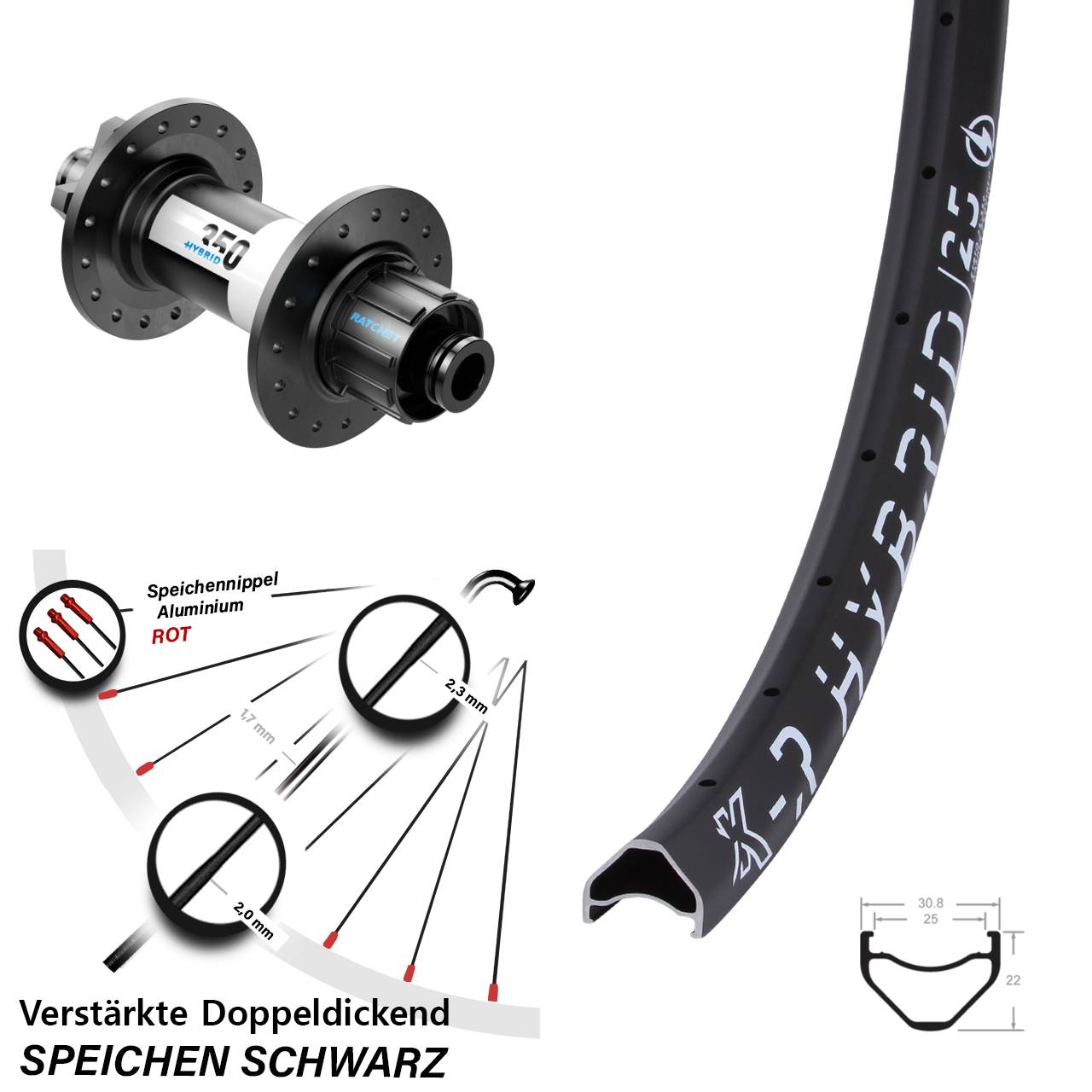 Disc Laufrad 12x142 27,5 Zoll KX-R Hybrid 25 DT Swiss 350 Singlespeed