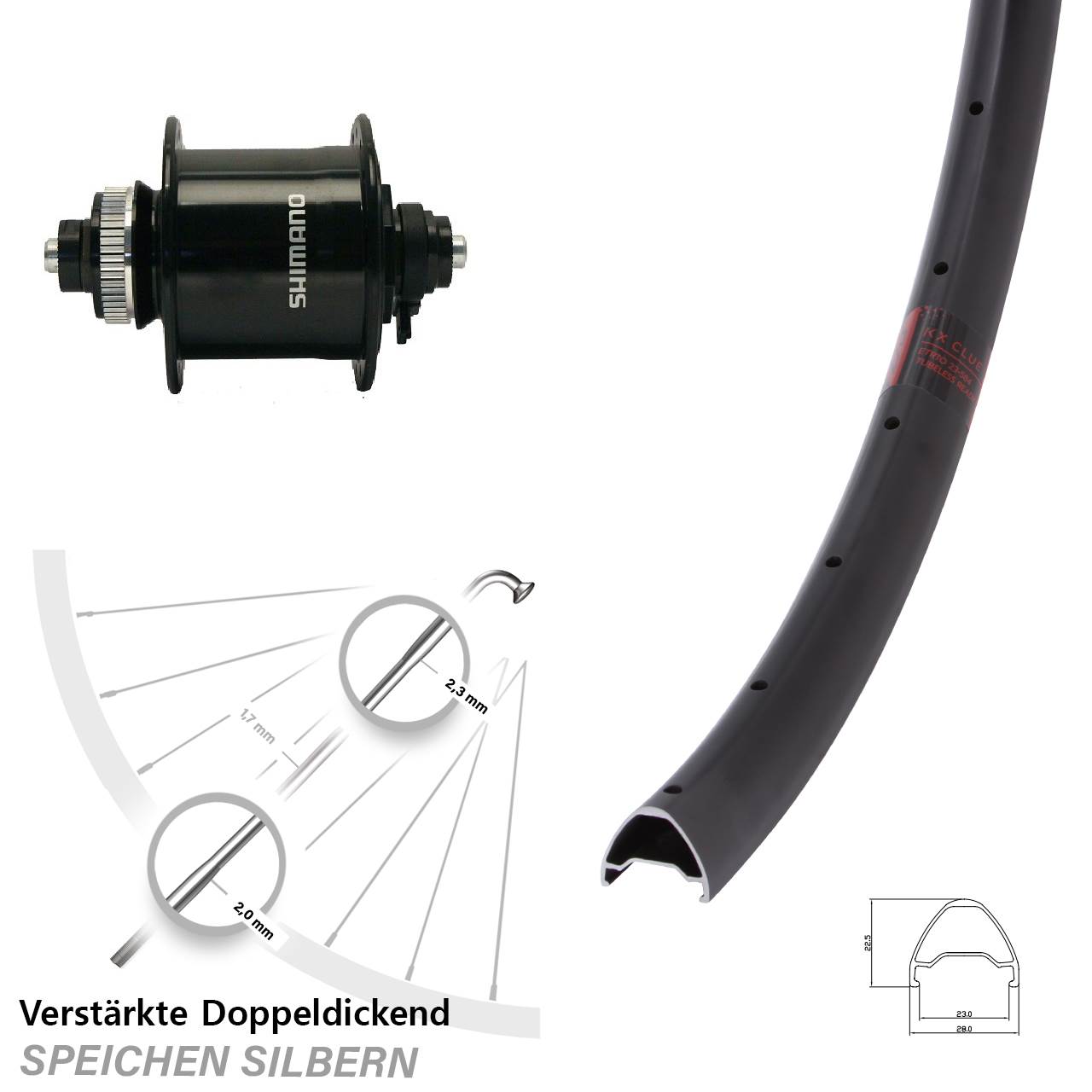 KX Clue Shimano DH-UR700-3D 26 Zoll Nabendynamovorderrad Centerlock QR