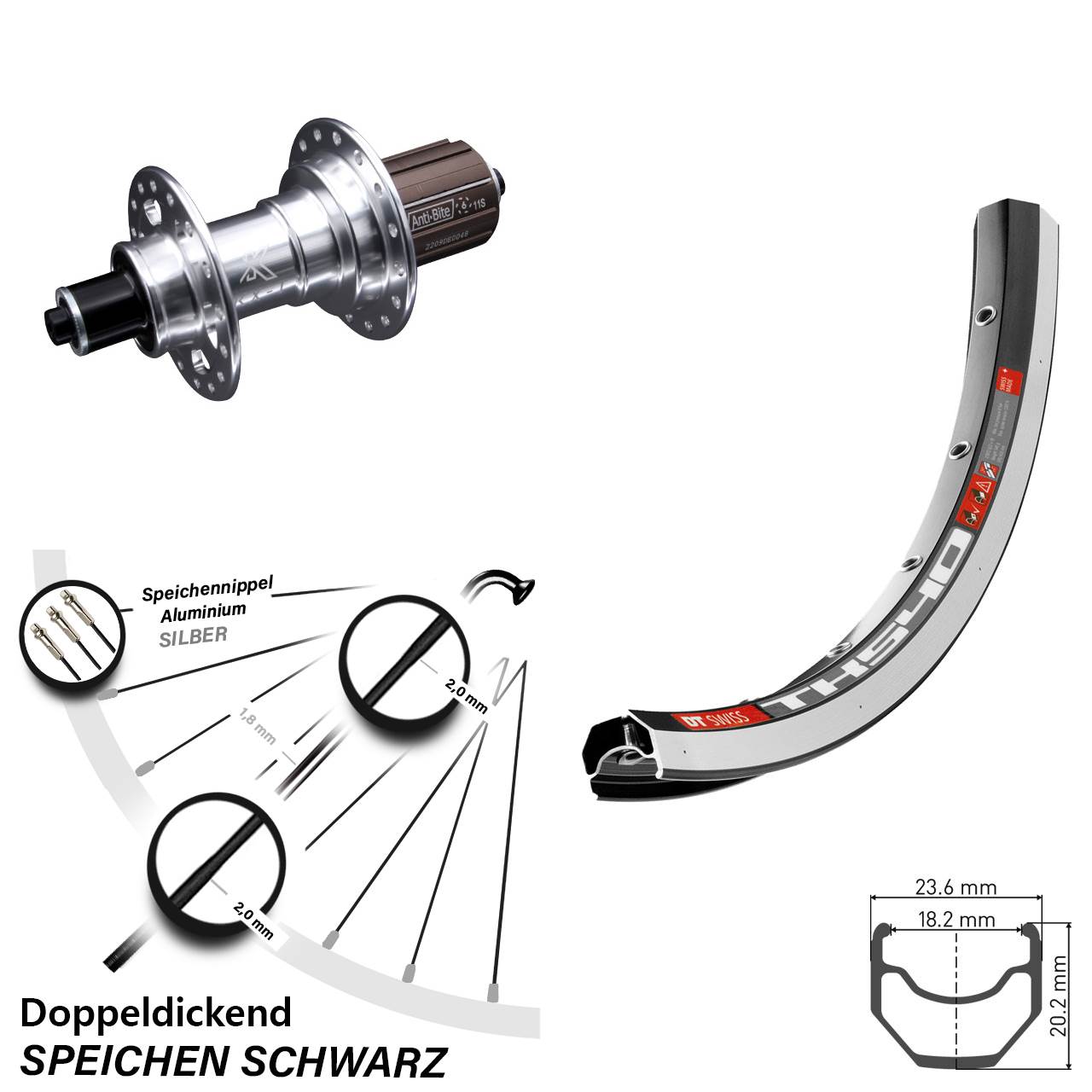 Hinterrad 28 Zoll DT Swiss TK 540 Felgenbremse KX-T Nabe 5x135 mm 8-12 fach