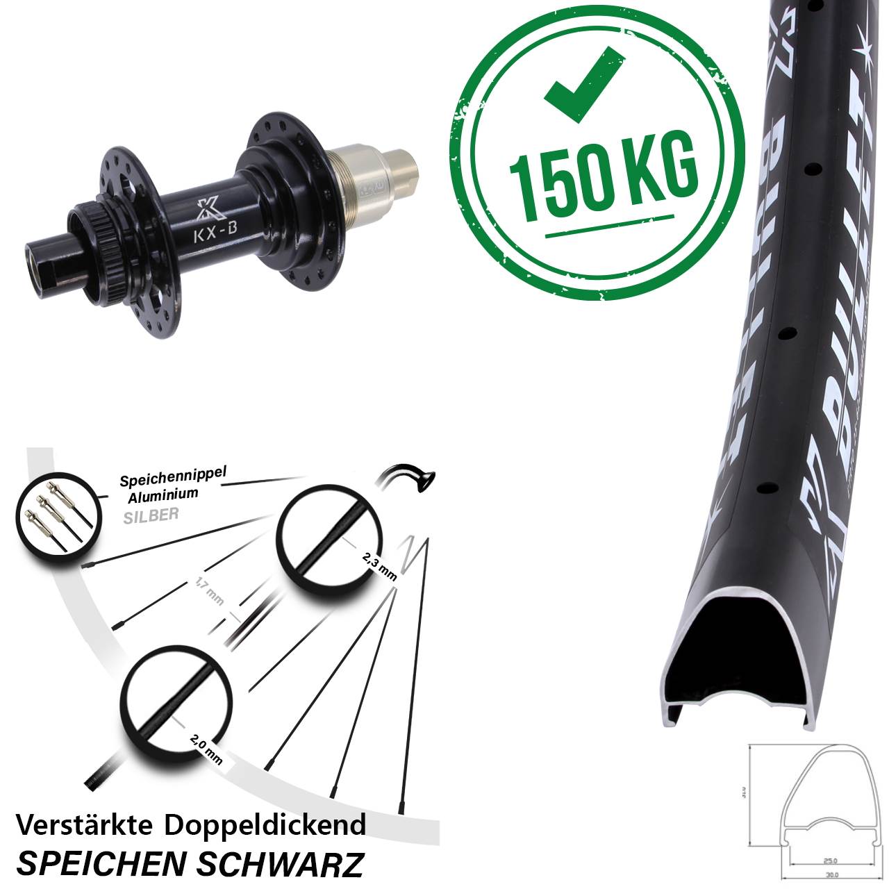 KX-Bullet OS 28 Zoll Hinterrad Centerlock 12x148 SRAM XD