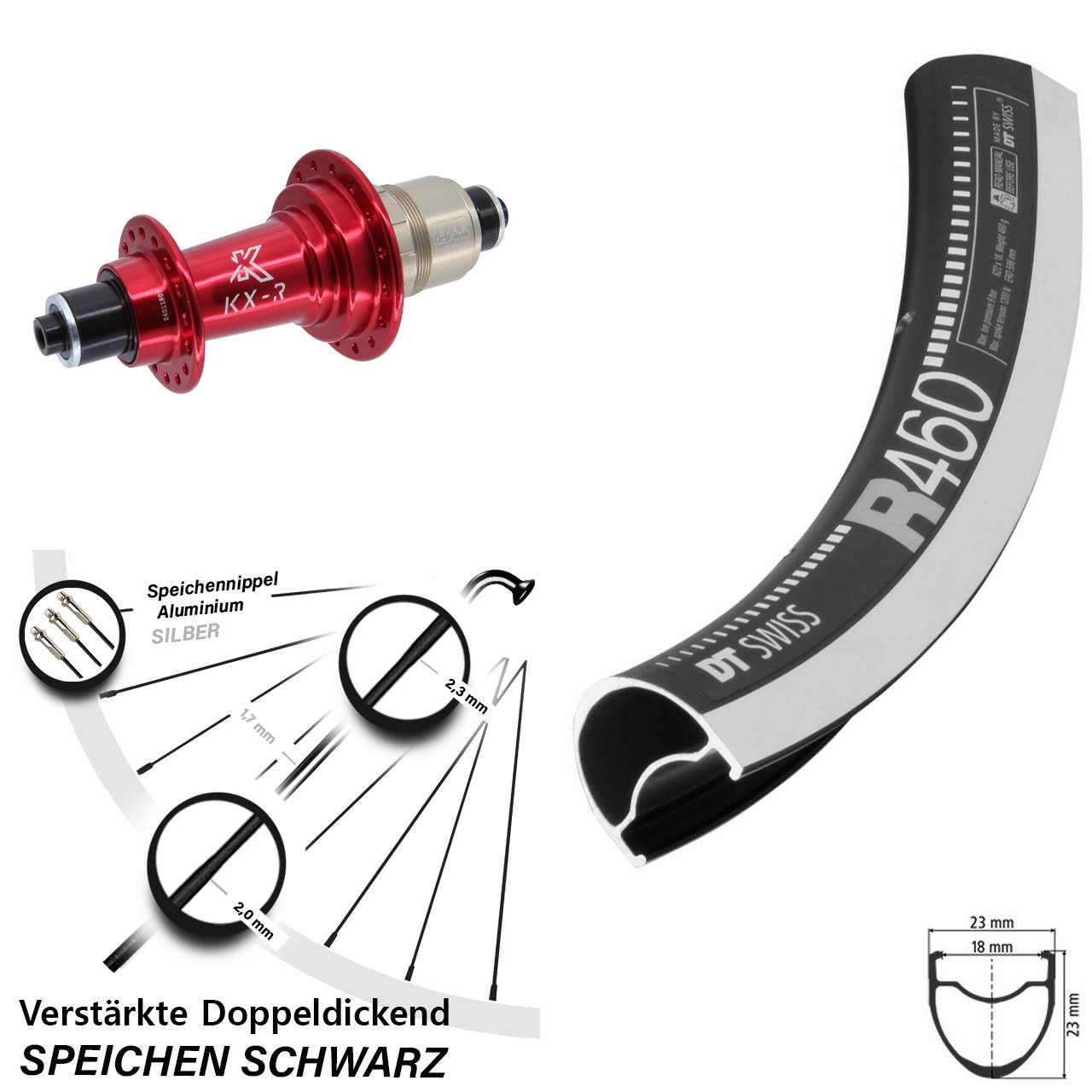 28 Zoll DT Swiss R 460 KX-R Hinterrad für Schnellspanner XDR 11-12 fach
