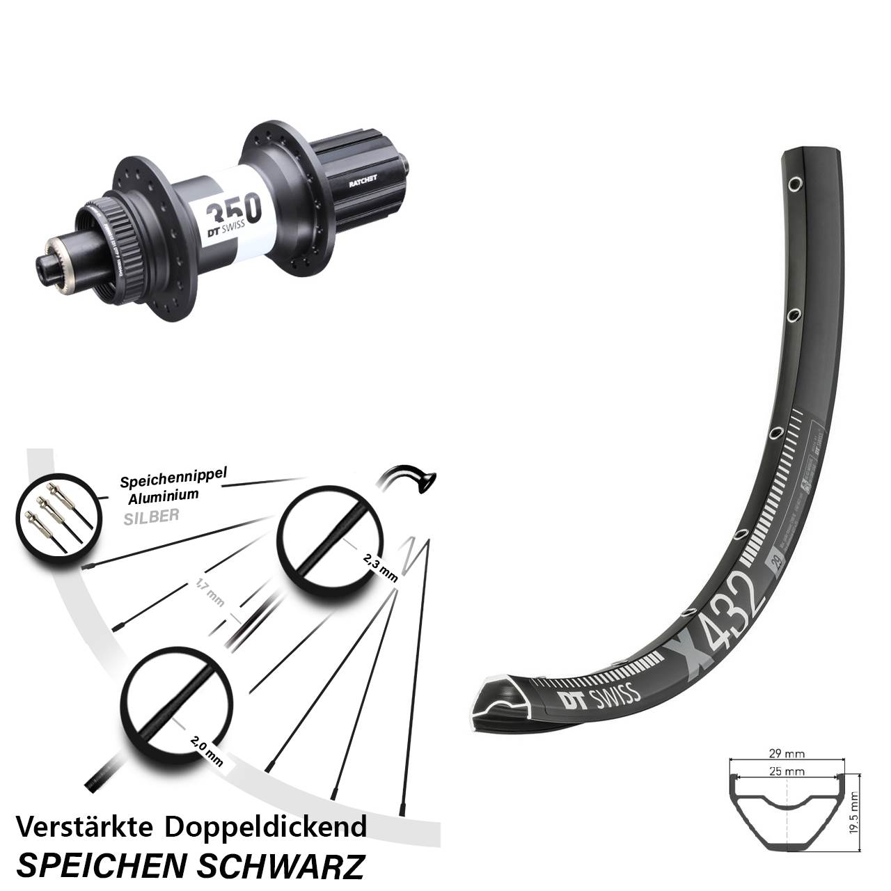 29 Zoll DT Swiss X 432-350 Disc Laufrad für Schnellspanner 8-11 fach HG