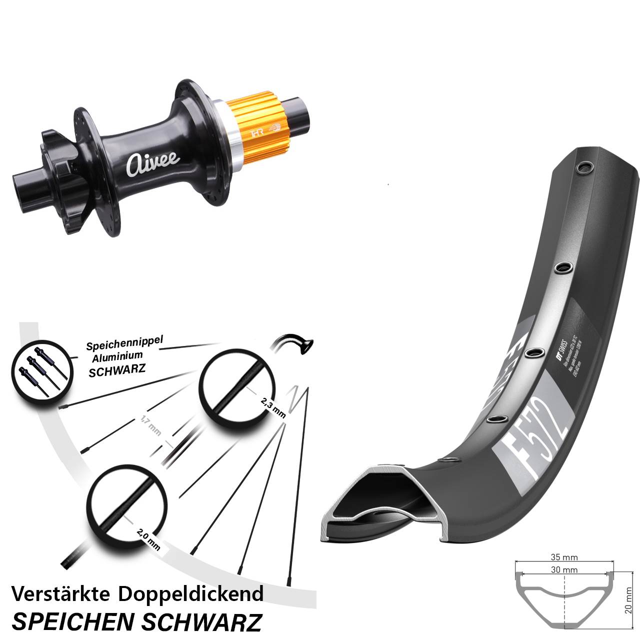 650B DT Swiss F572 Aivee Classic Hinterrad 6-Loch 12x148 Shimano Micro Spline